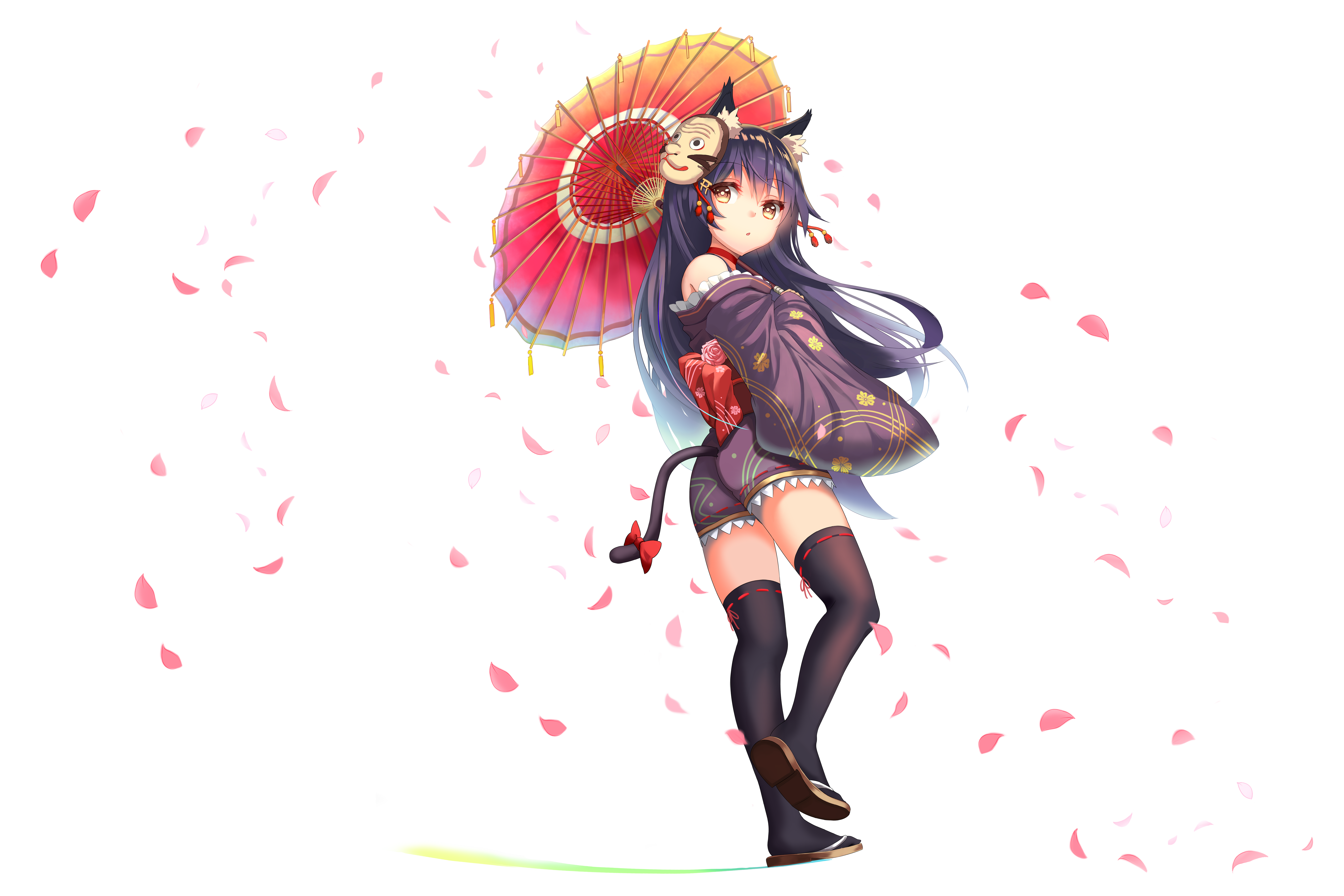 Cat girl with umbrella and mask, 4K HD Wallpaper