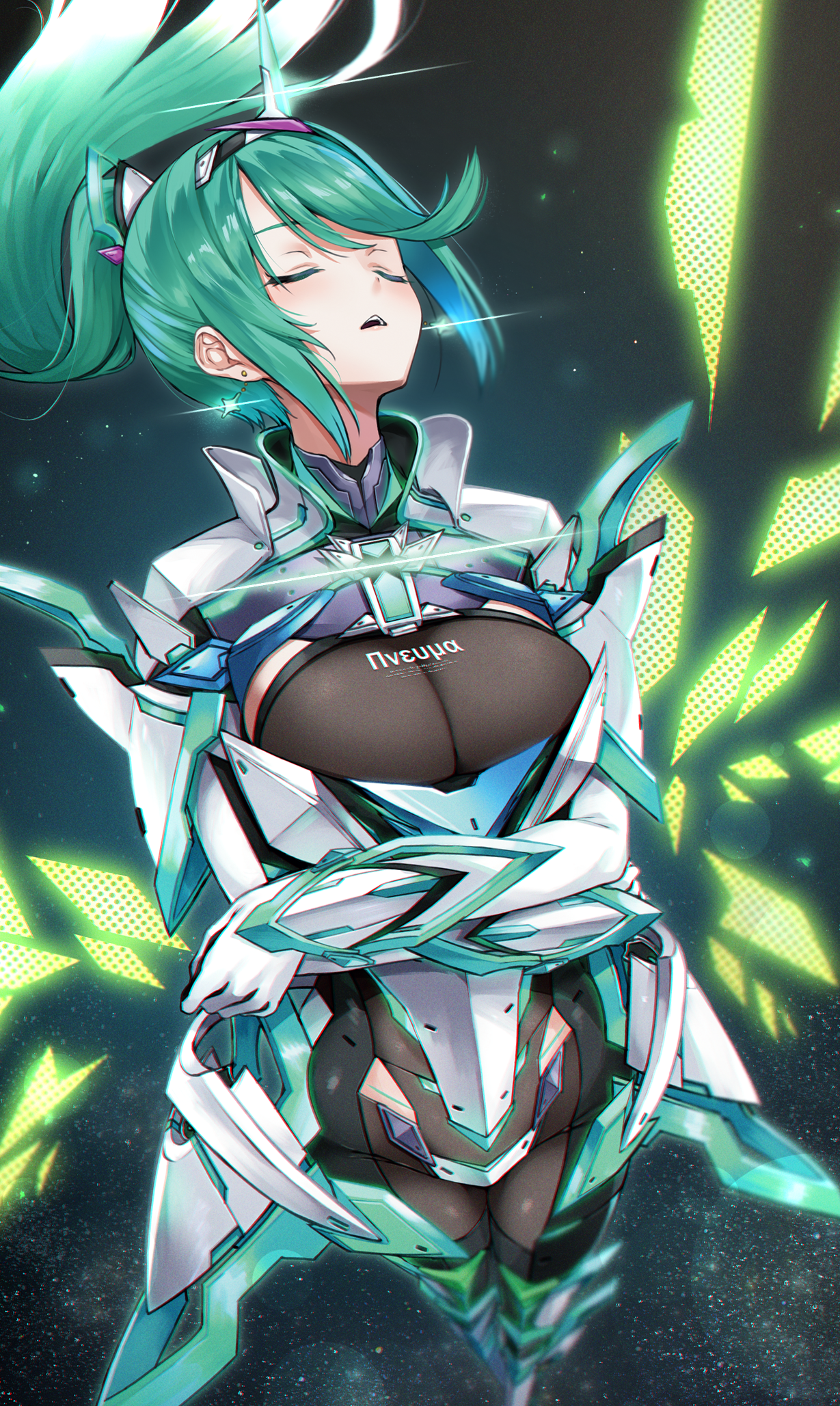 Pneuma from Xenoblade Chronicles 2 in white and green armor HD Phone Wallpaper