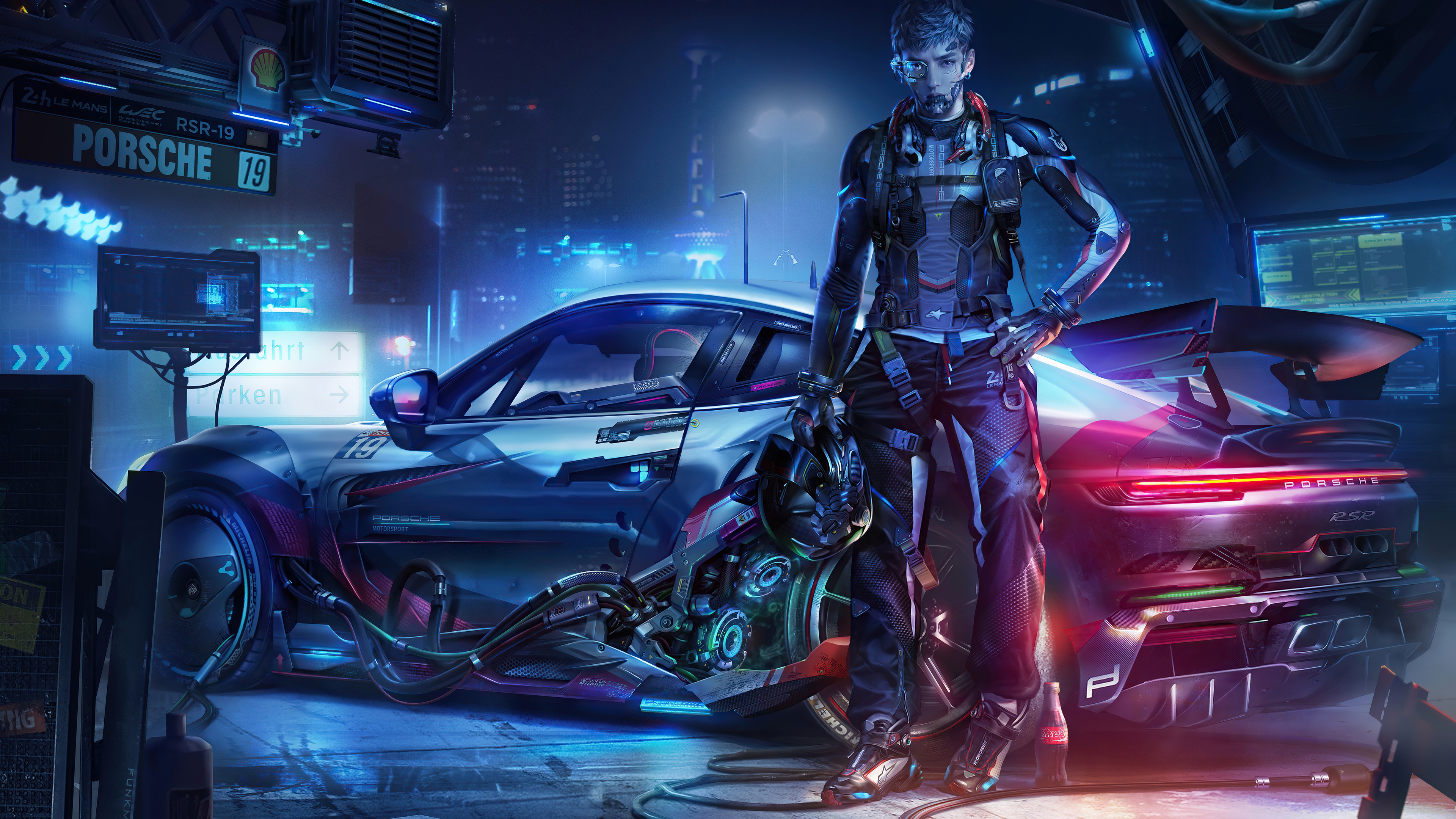 4K Cyberpunk Porsche RSR-19 with Pilot HD Wallpaper