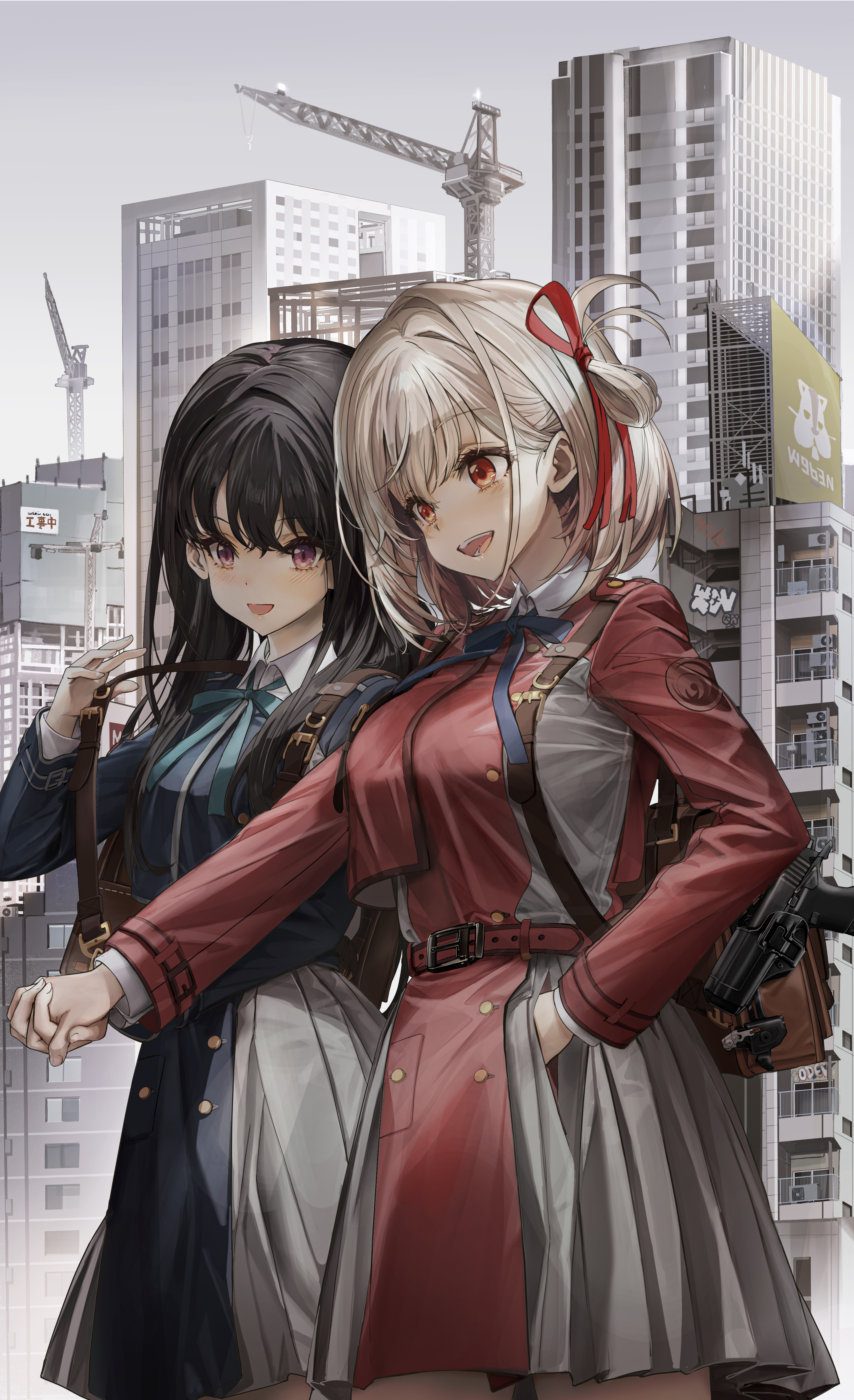 Lycoris Recoil's Chisato Nishikigi and Takina Inoue in city HD Phone Wallpaper