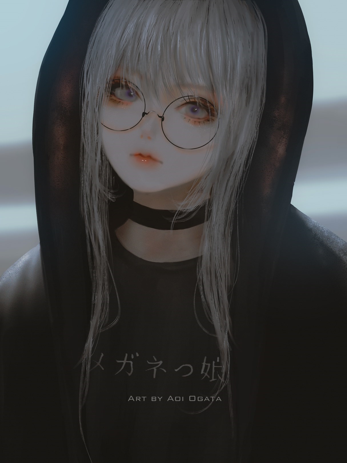 Aoi Ogata with glasses and white hair HD Phone Wallpaper