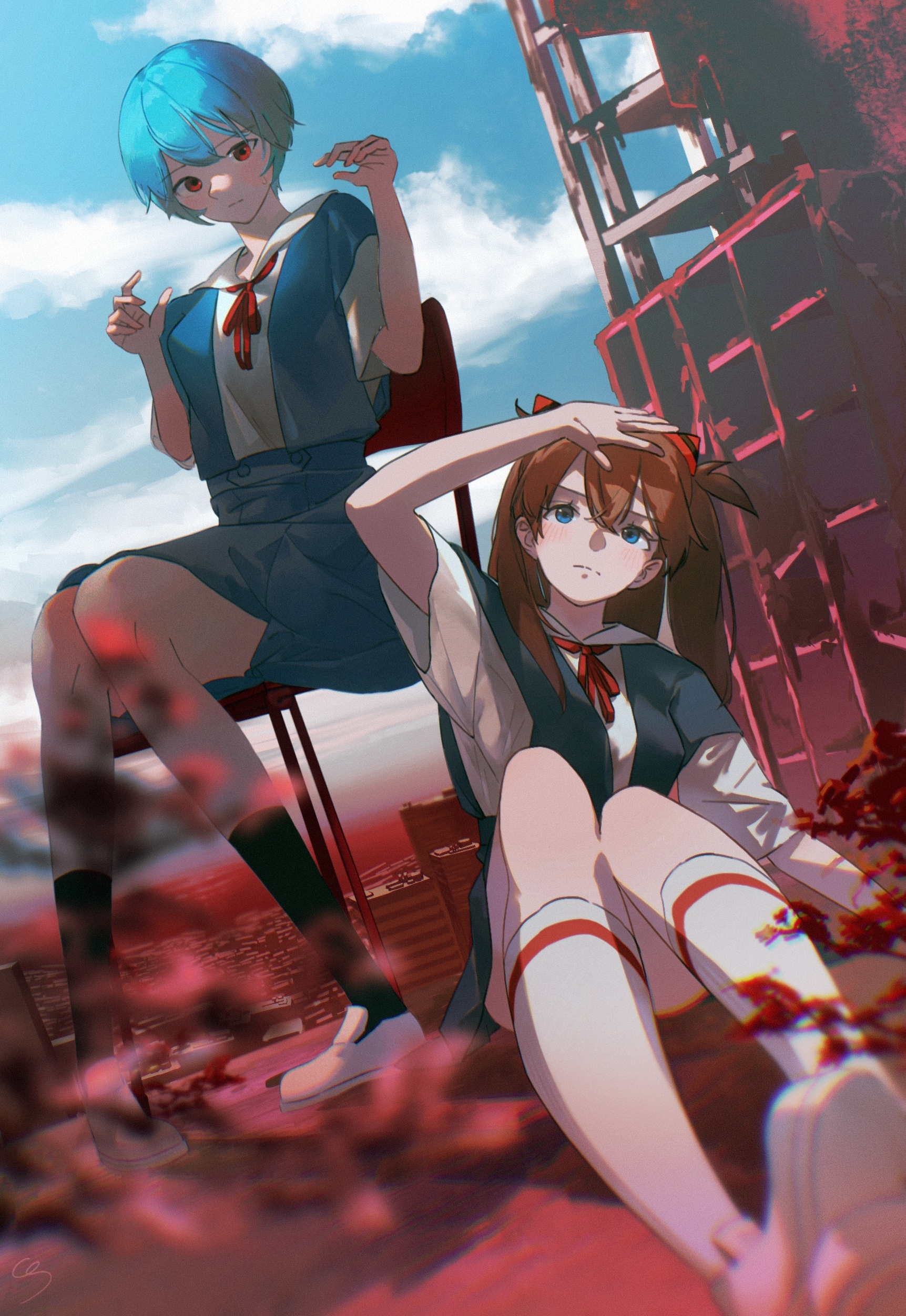 Asuka Langley Soryu and Rei Ayanami from Evangelion HD Phone Wallpaper