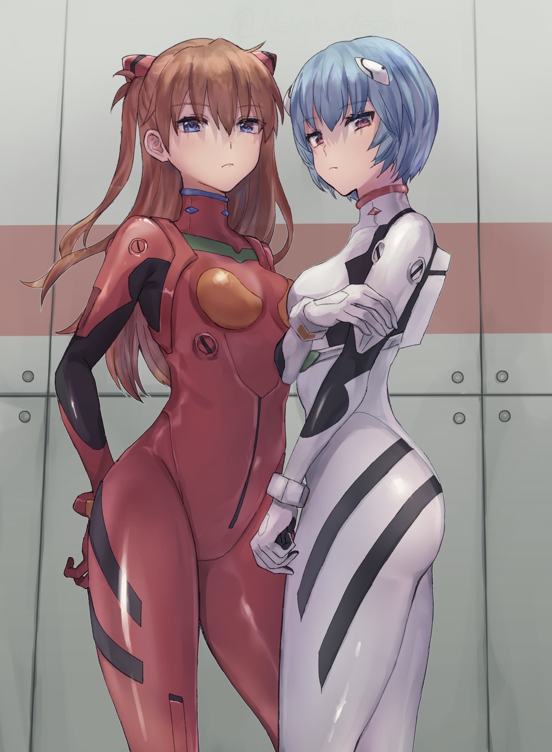 Asuka and Rei in Evangelion plugsuits HD Phone Wallpaper
