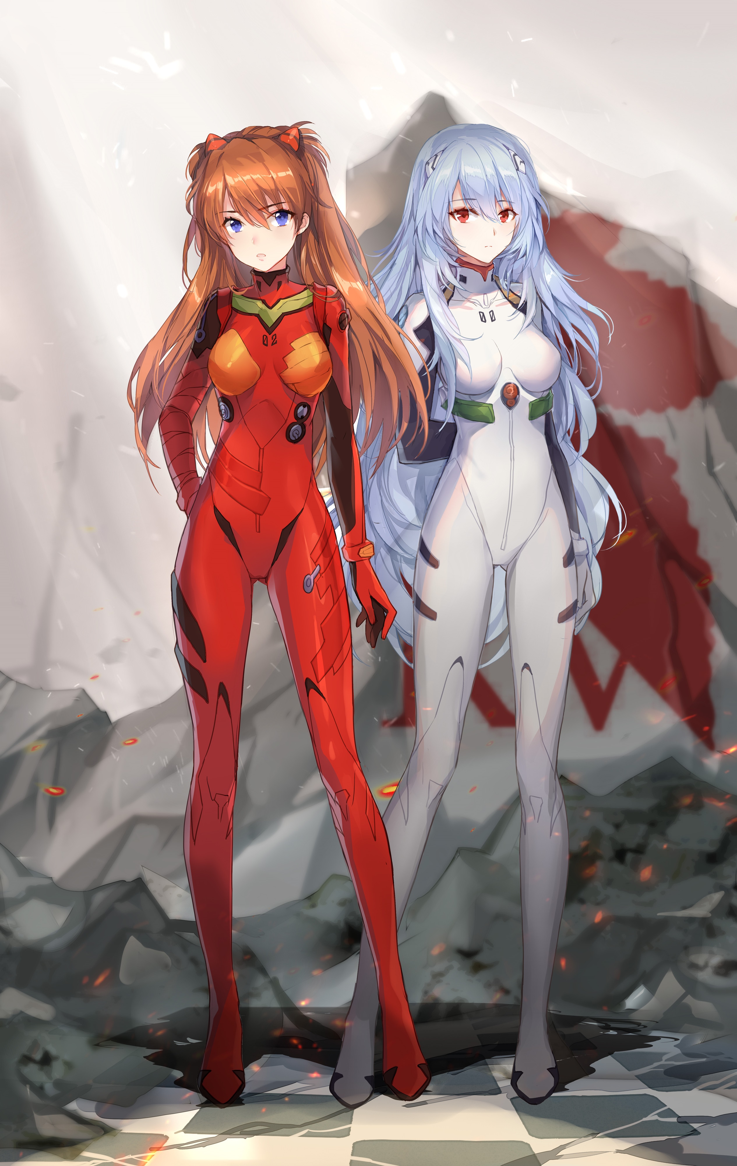 Asuka Langley Soryu and Ayanami Rei in Evangelion suits HD Phone Wallpaper