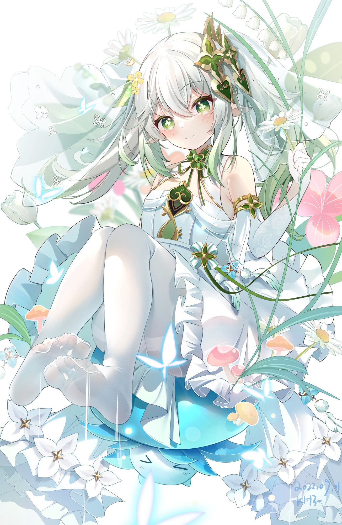 Nahida in a white dress surrounded by flowers HD Phone Wallpaper