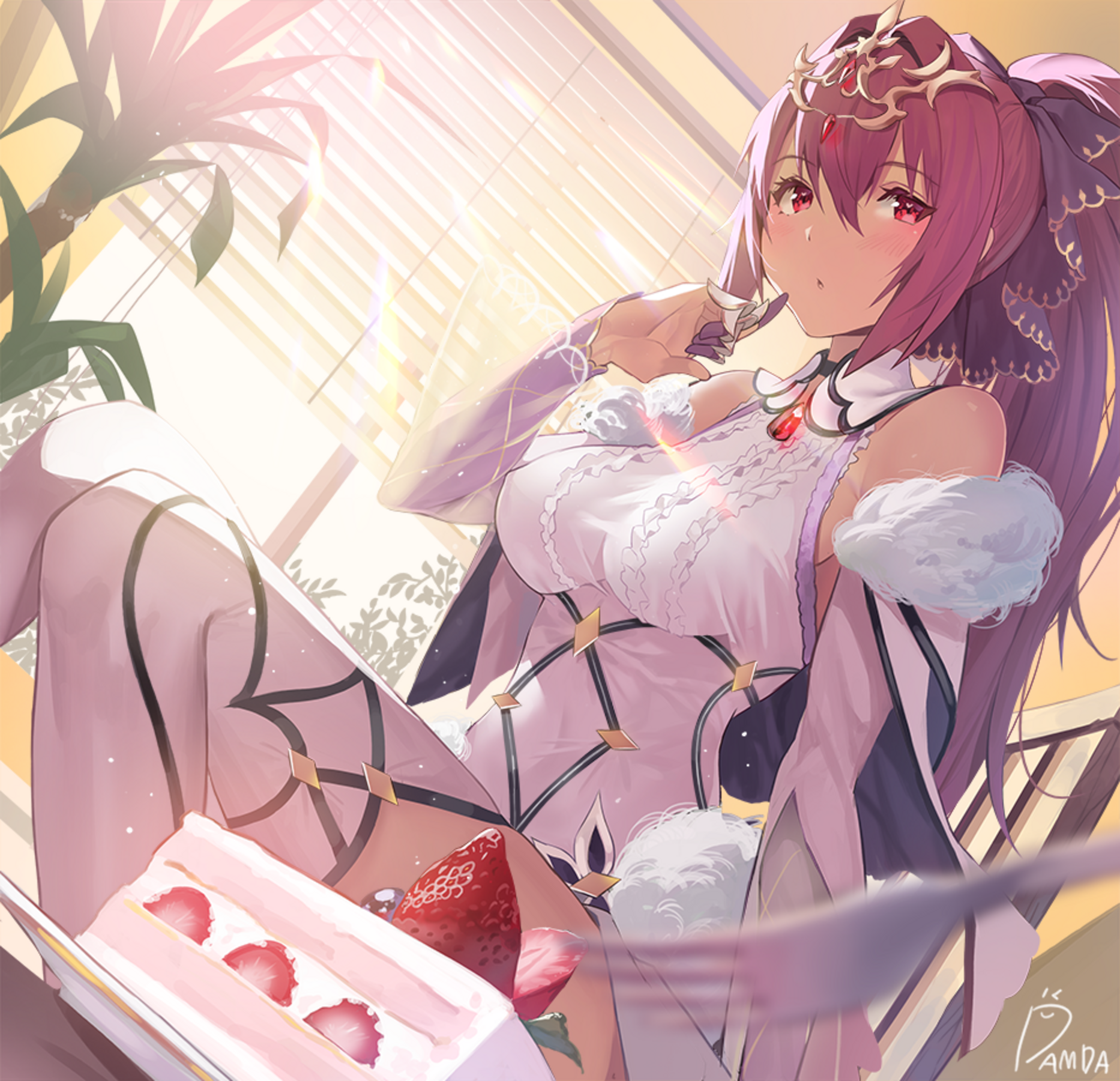Scathach Skadi from Fate/Grand Order with cake HD Wallpaper