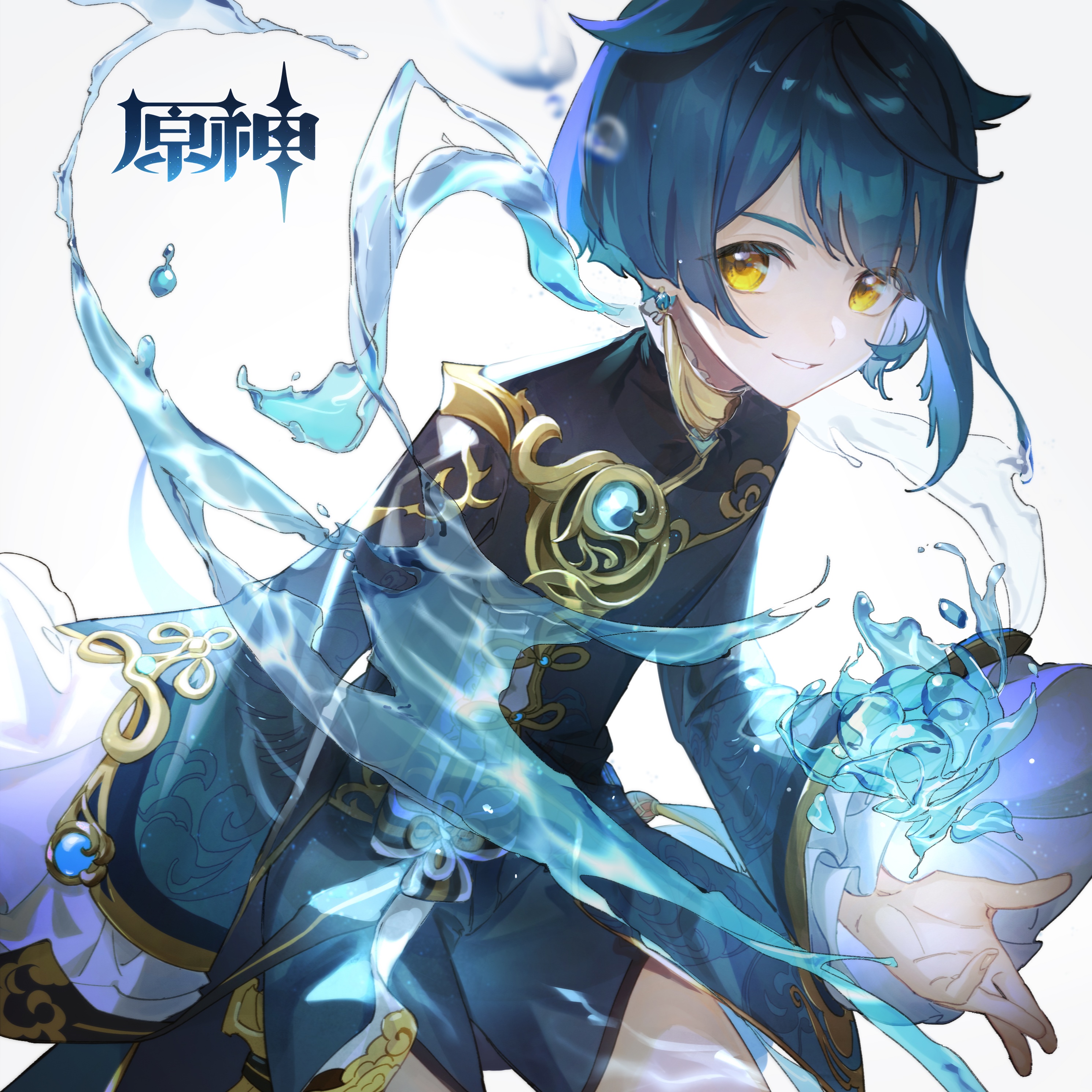 Xingqiu from Genshin Impact with water magic HD Wallpaper