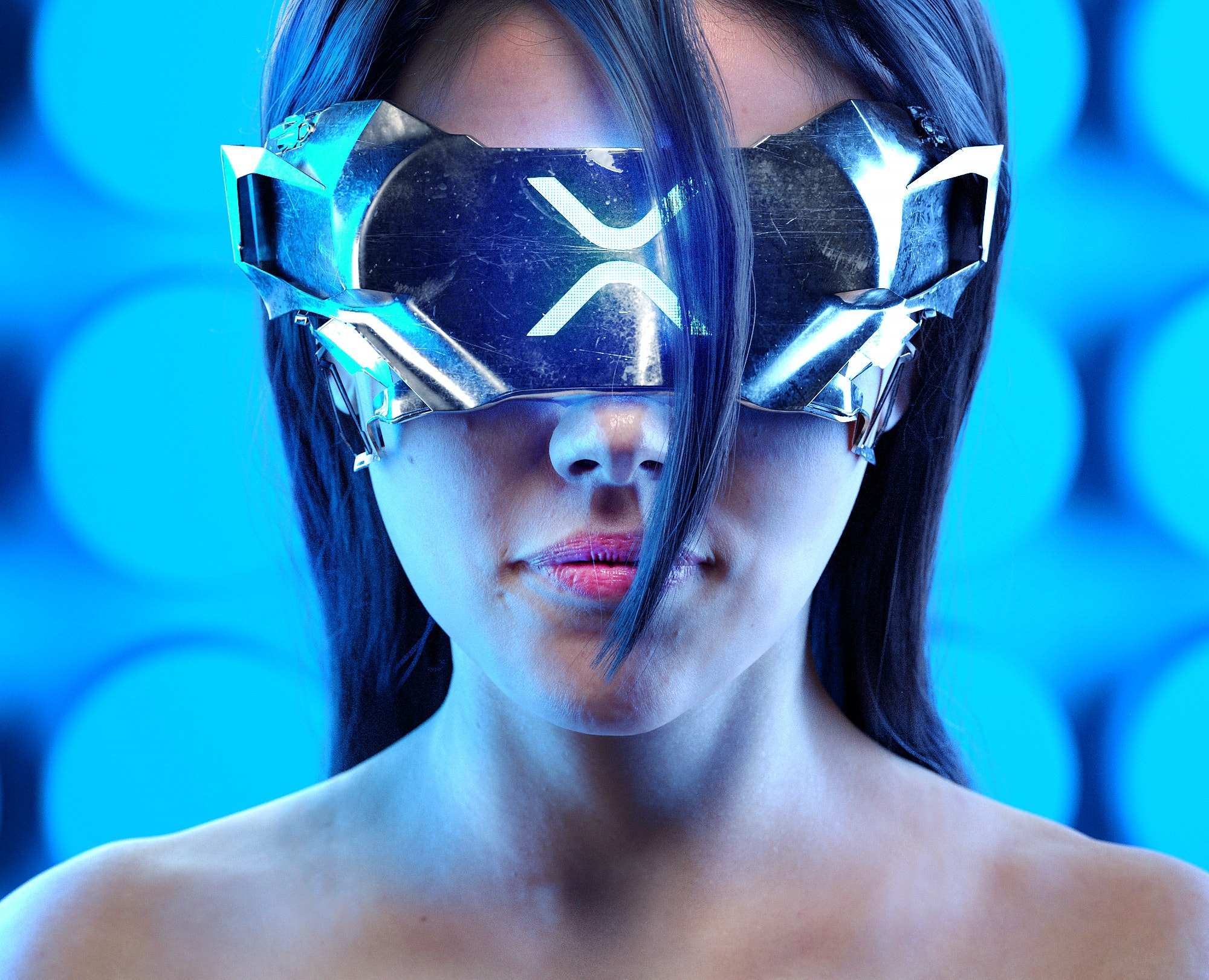 Woman wearing futuristic mask with XRP logo HD Wallpaper