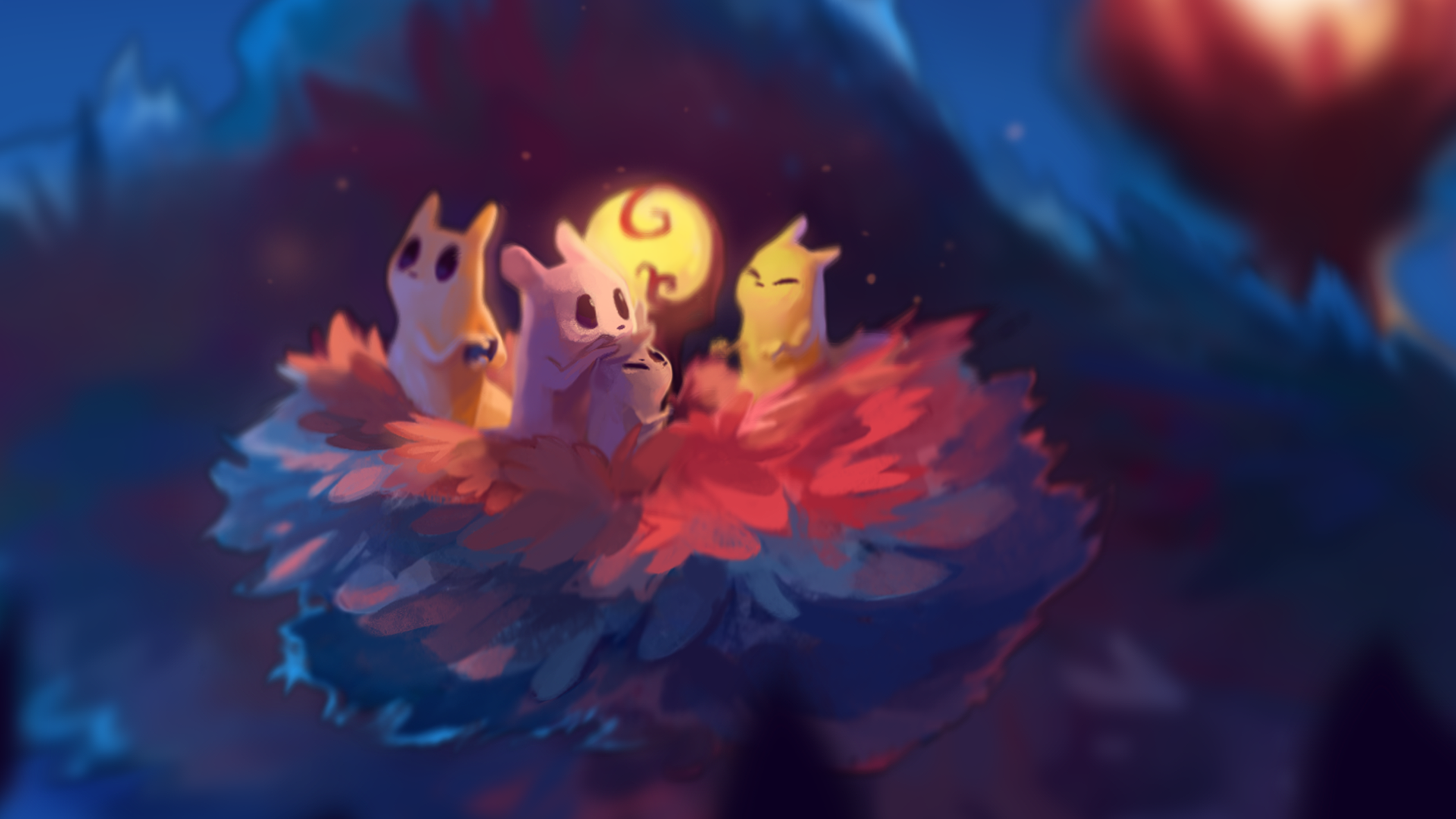 Rain World creatures gathered around a light source HD Wallpaper