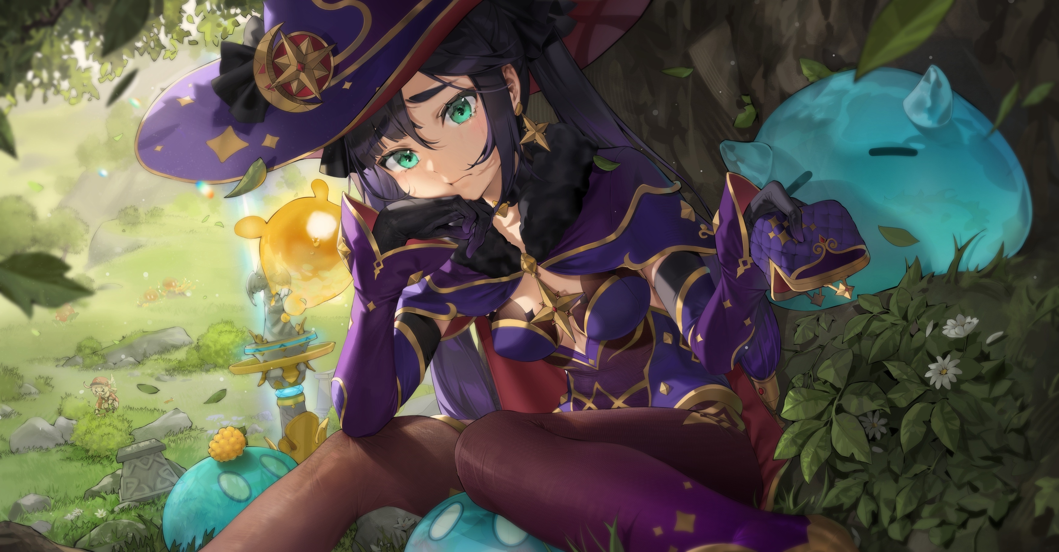 Genshin Impact Mona with Hydro Slimes HD Wallpaper