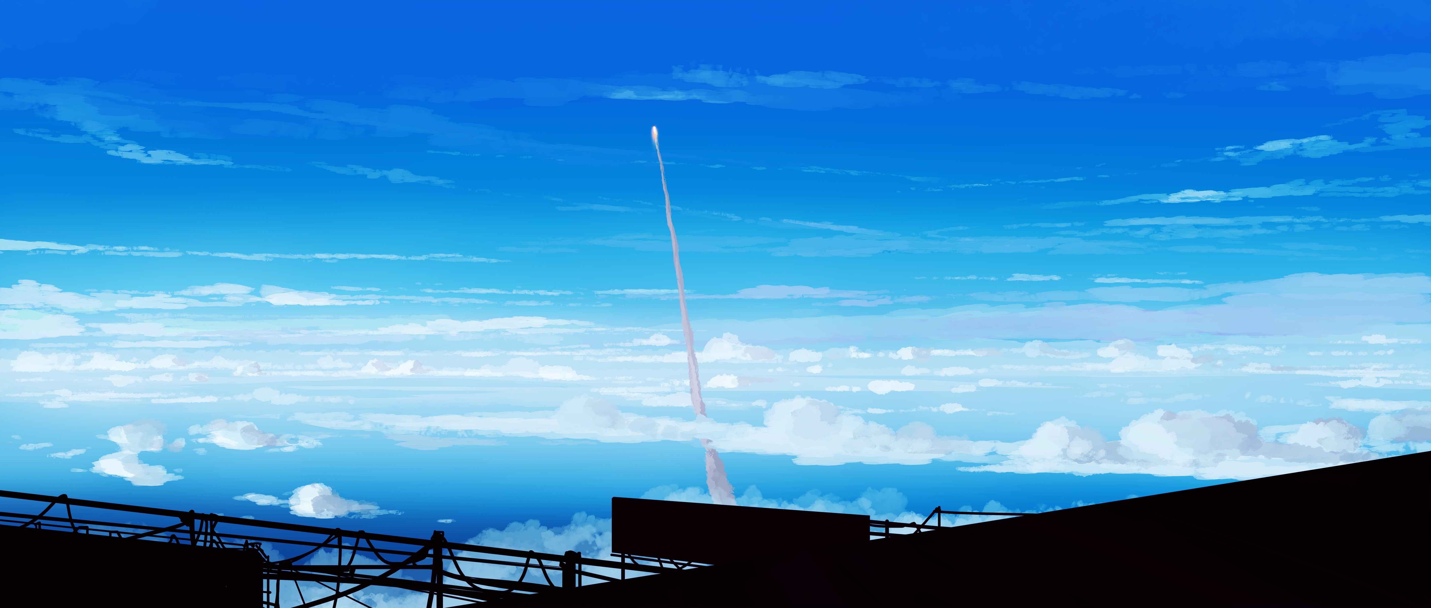 Rocket Launching into a Cloudy Sky HD Wallpaper
