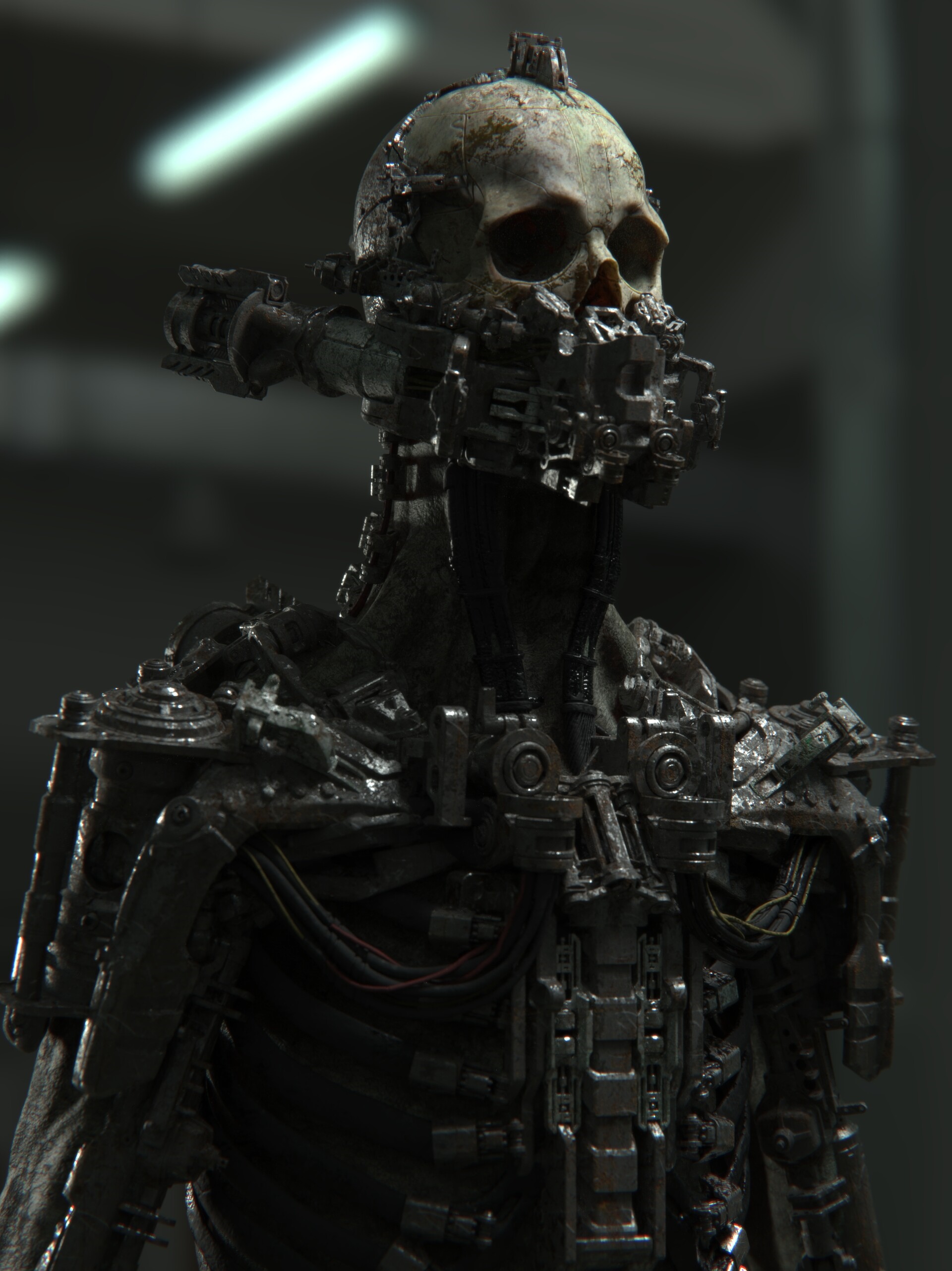 Andres Rios's mechanical skull creature HD Phone Wallpaper