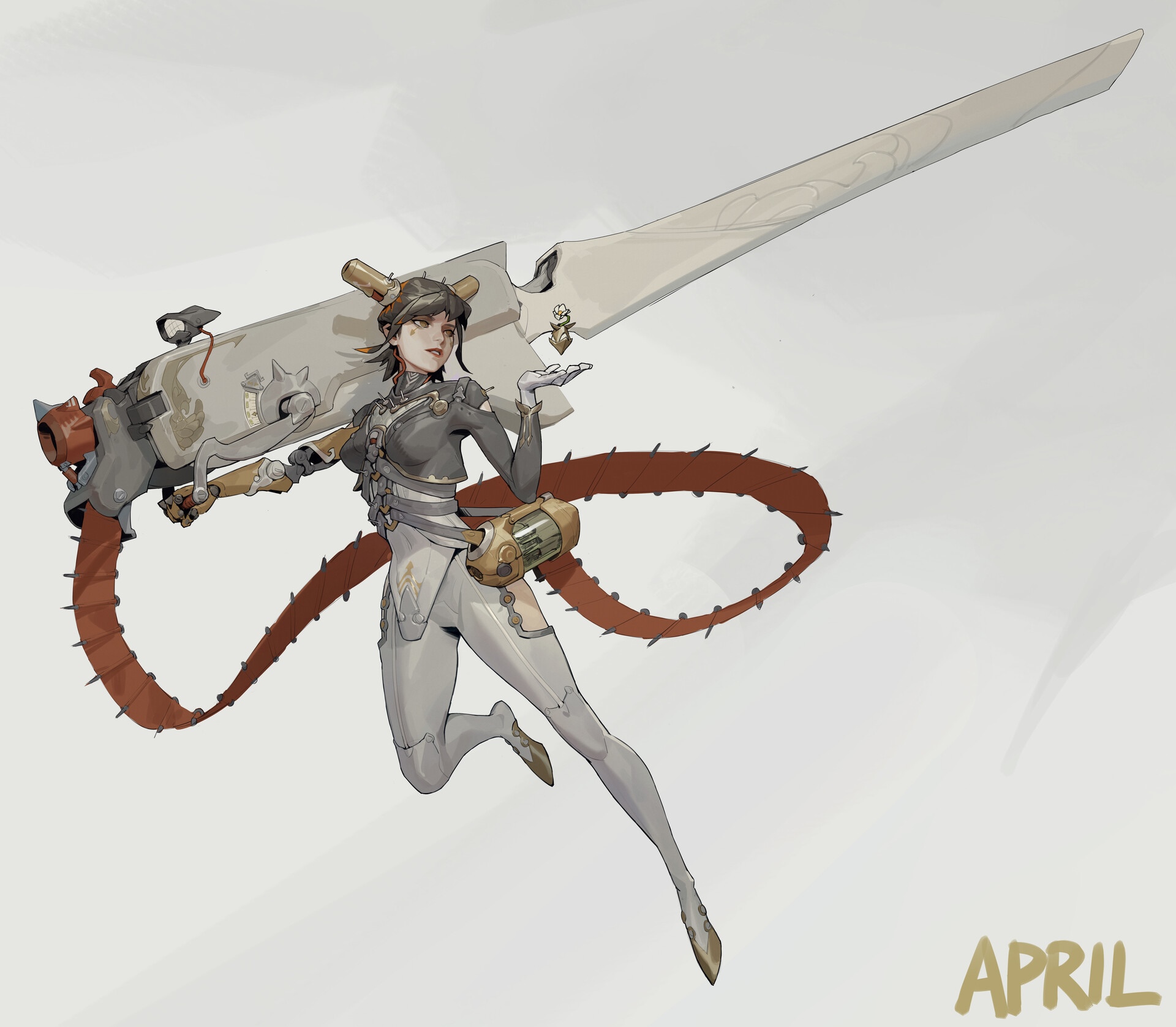 Fantasy girl with a large mechanical sword HD Wallpaper