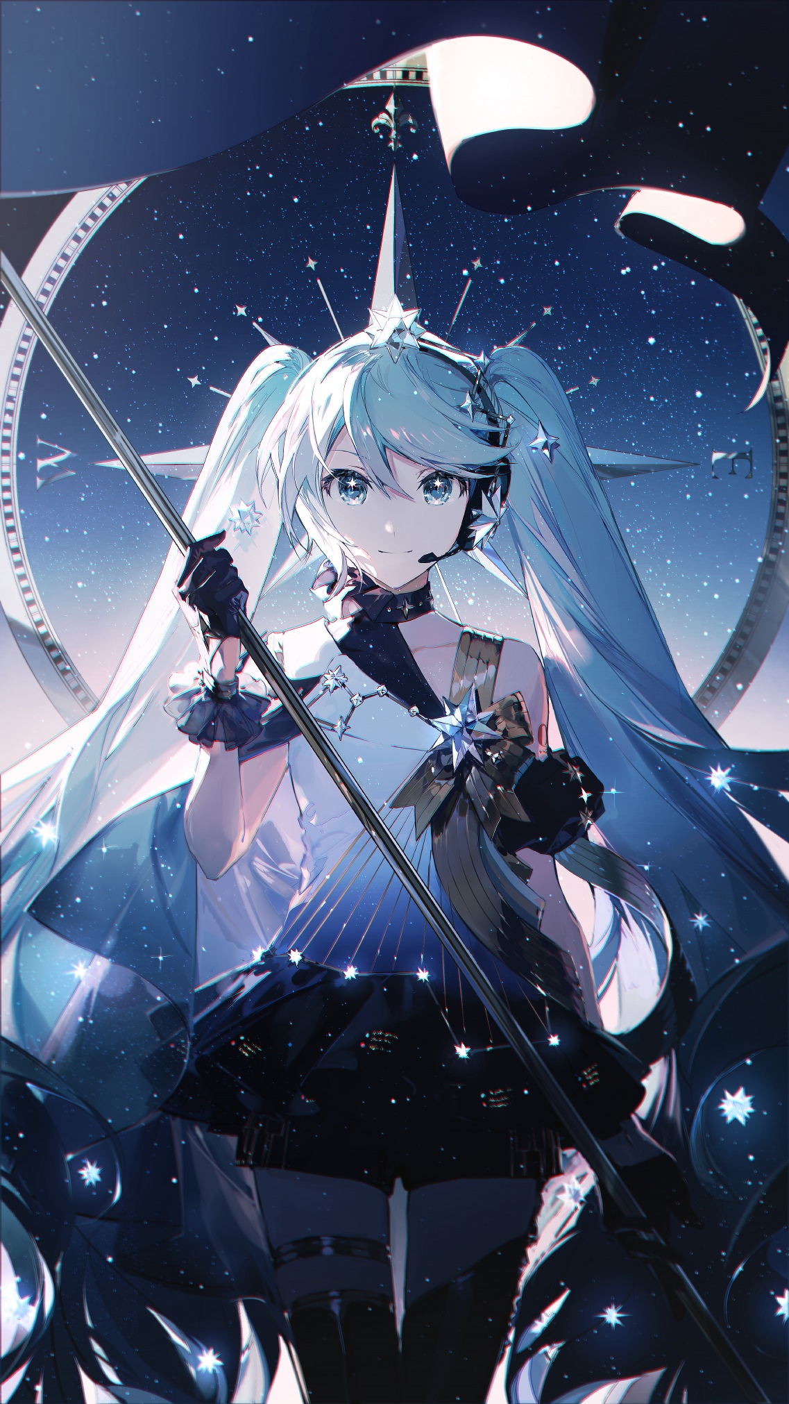 Hatsune Miku with blue hair and stars HD Phone Wallpaper
