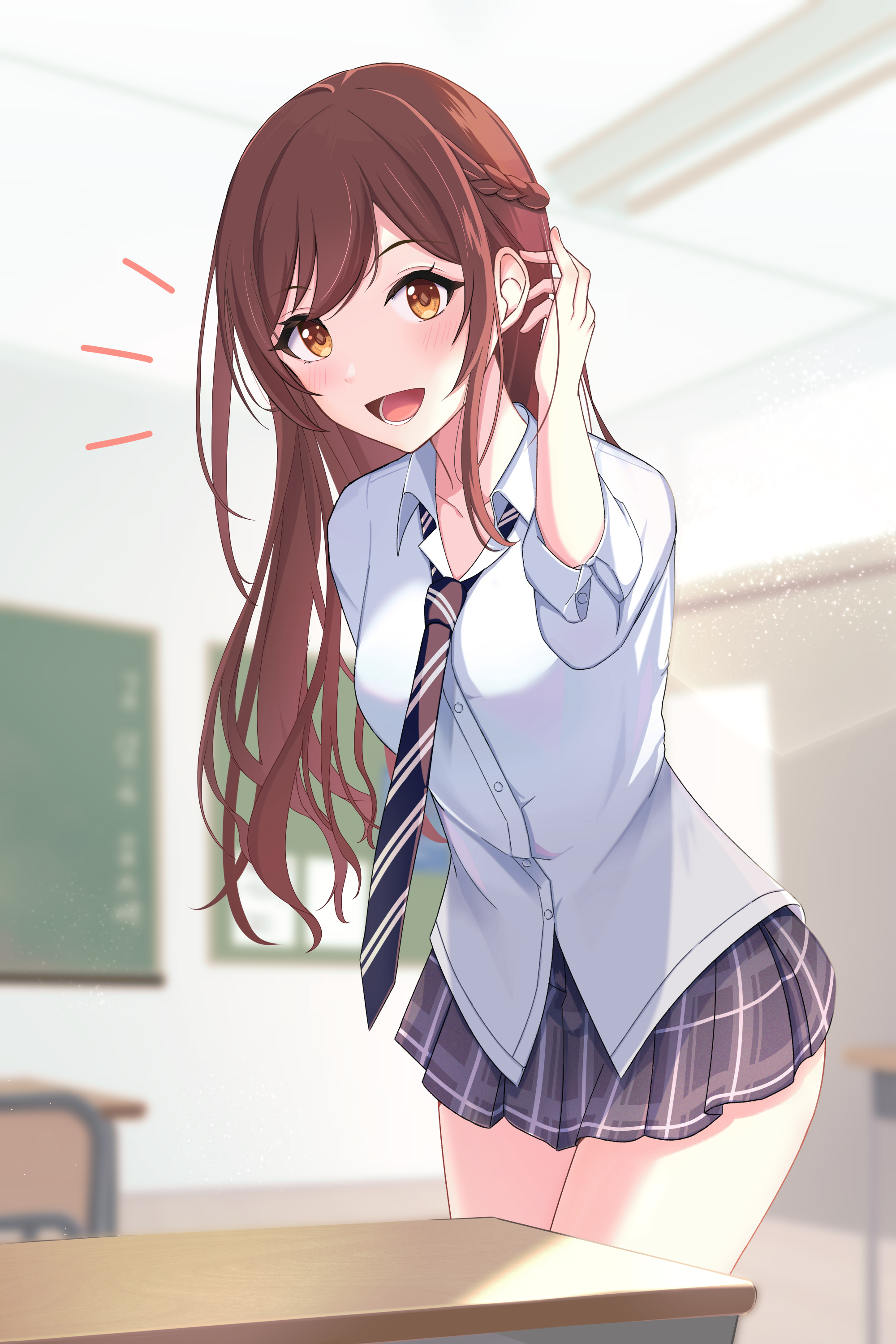 Anime schoolgirl in uniform with brown hair HD Phone Wallpaper