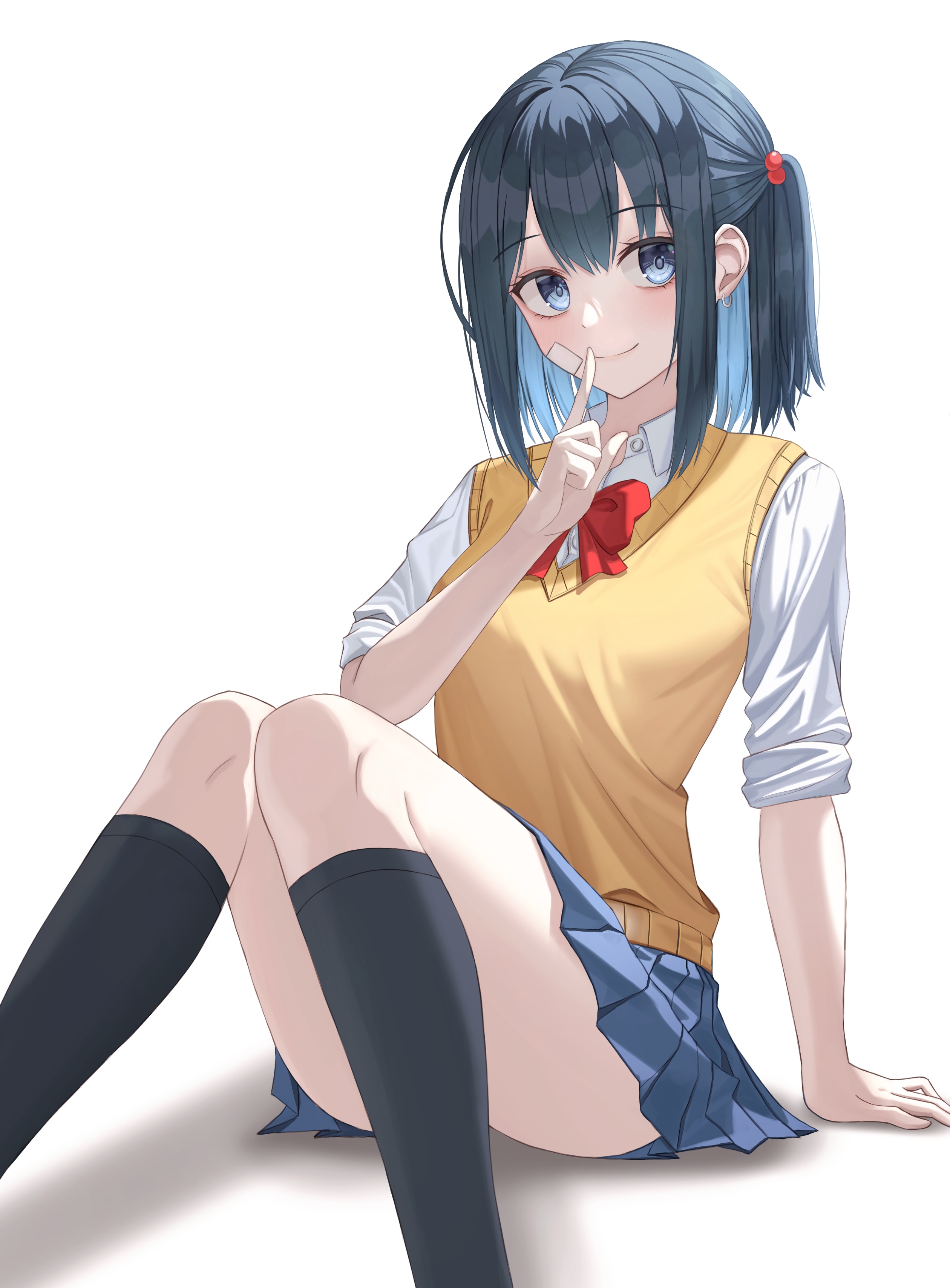 Anime girl in school uniform with blue hair HD Phone Wallpaper