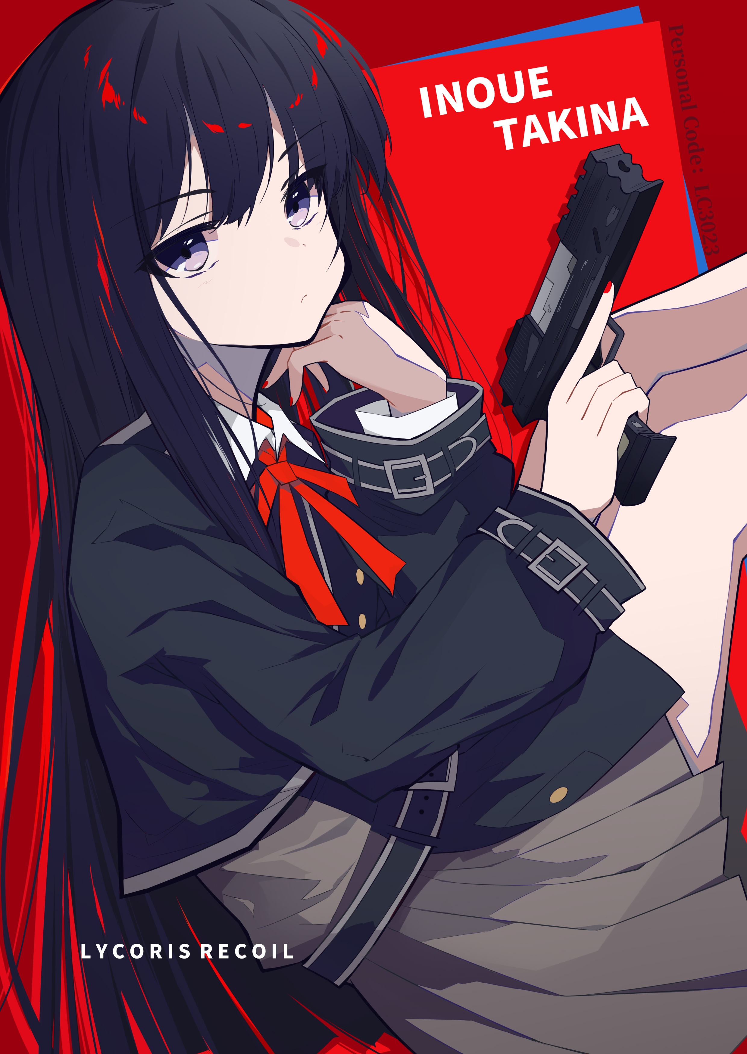 Inoue Takina from Lycoris Recoil holding a gun HD Phone Wallpaper