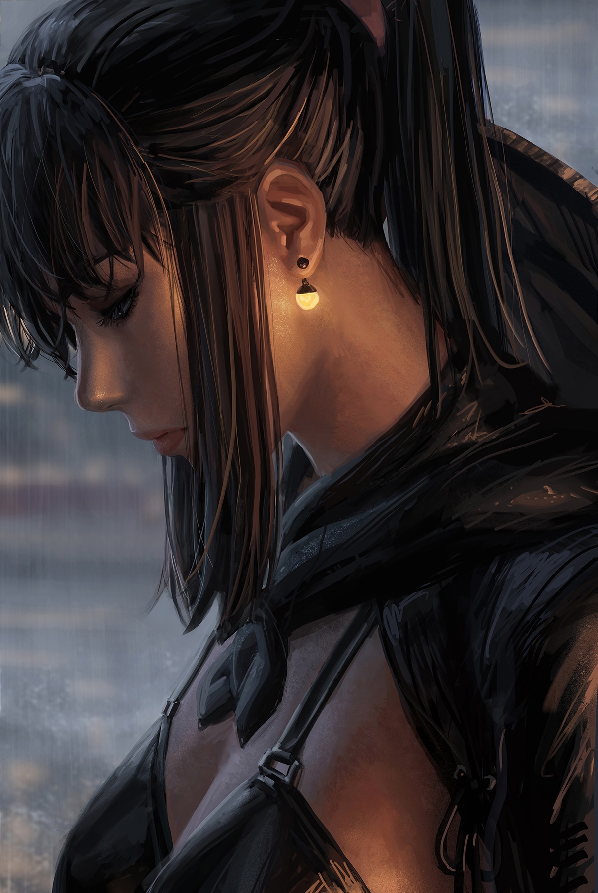 Fantasy girl with earring in the rain by GUWEIZ HD Phone Wallpaper