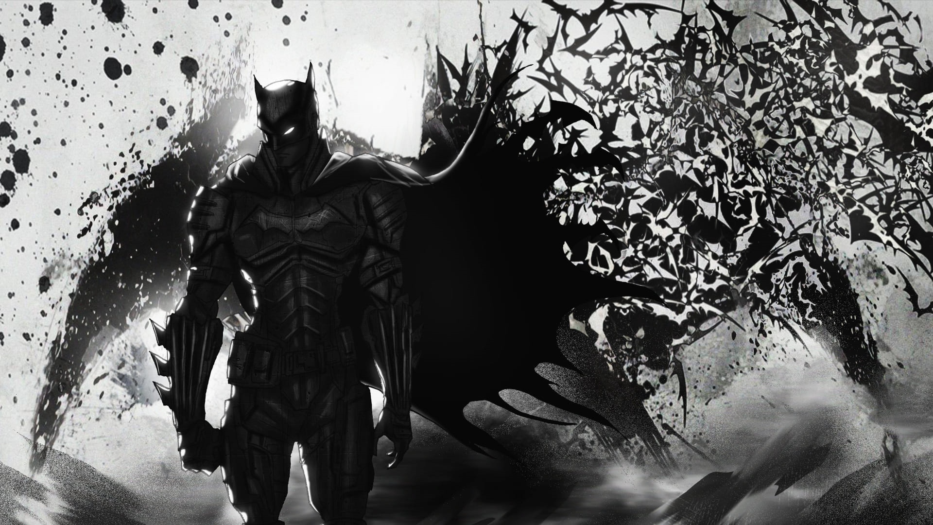 Batman in monochrome with bats HD Wallpaper