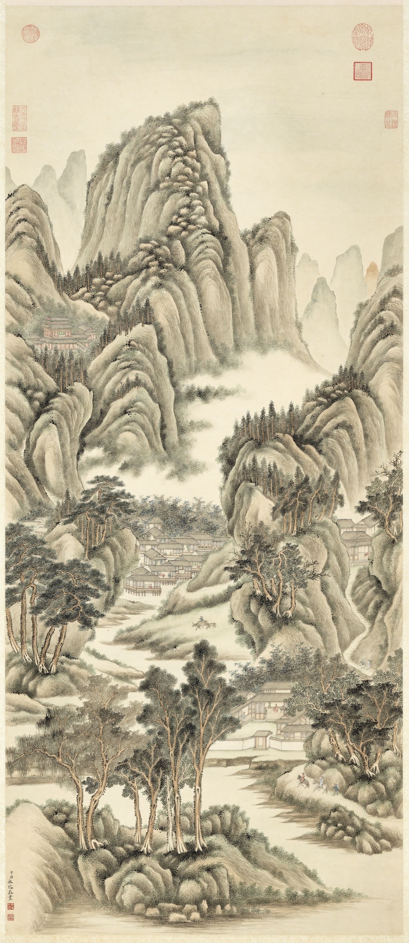 Chinese Landscape Painting of Mountains and Villages HD Phone Wallpaper