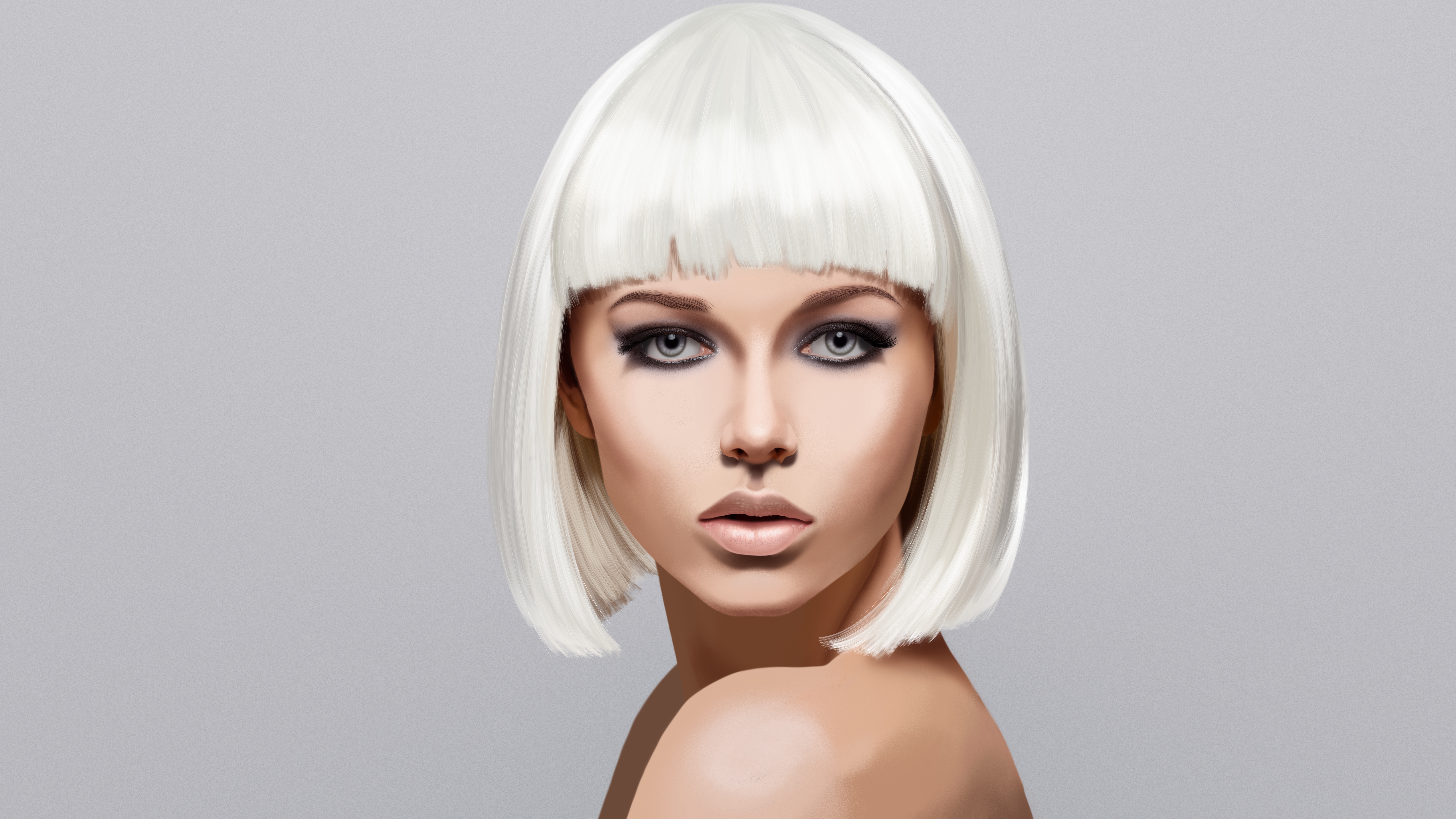 4K drawing of a woman with blonde bob HD Wallpaper