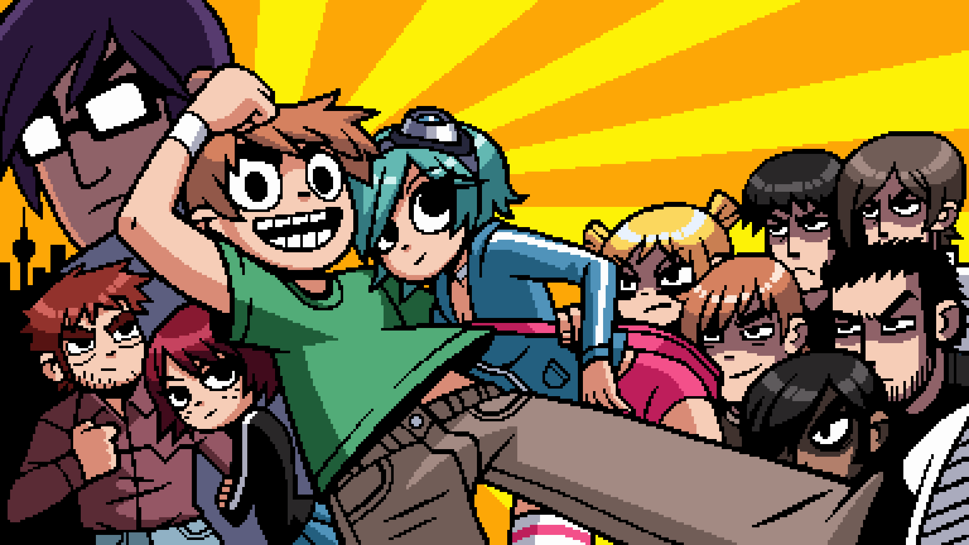Scott Pilgrim characters in pixel art style HD Wallpaper