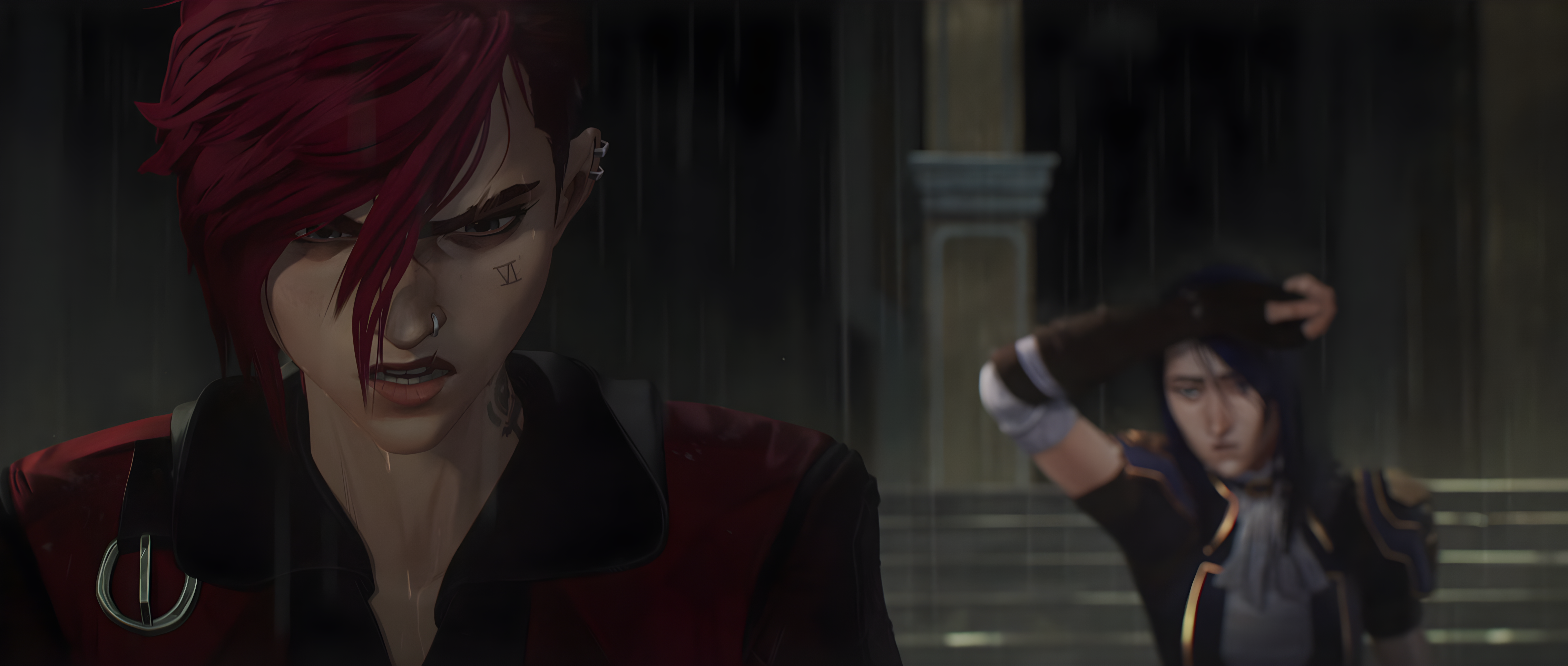 Arcane: Vi and Caitlyn in the Rain HD Wallpaper