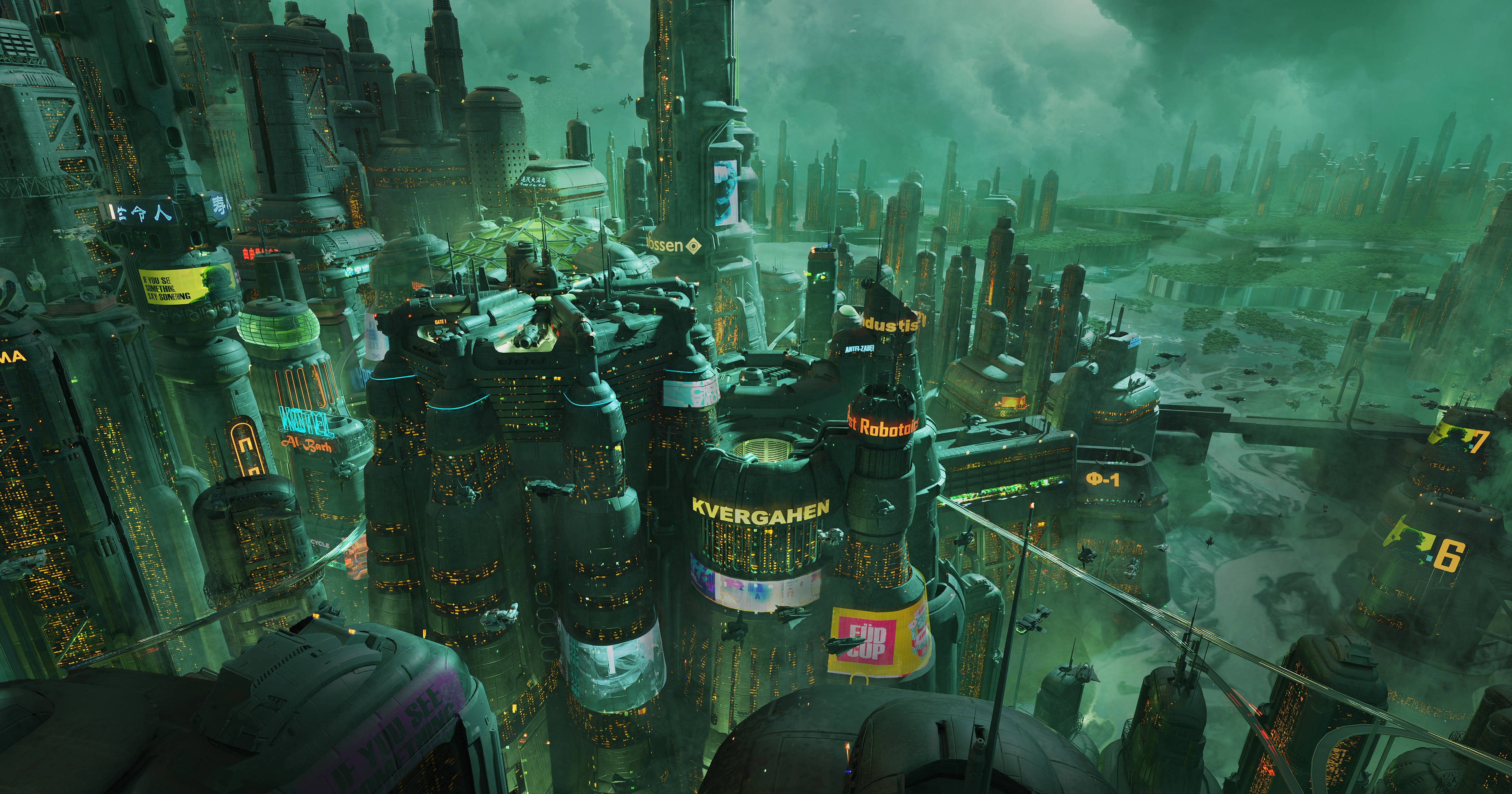 4K Futuristic Cyberpunk Cityscape with Neon Signs HD Wallpaper