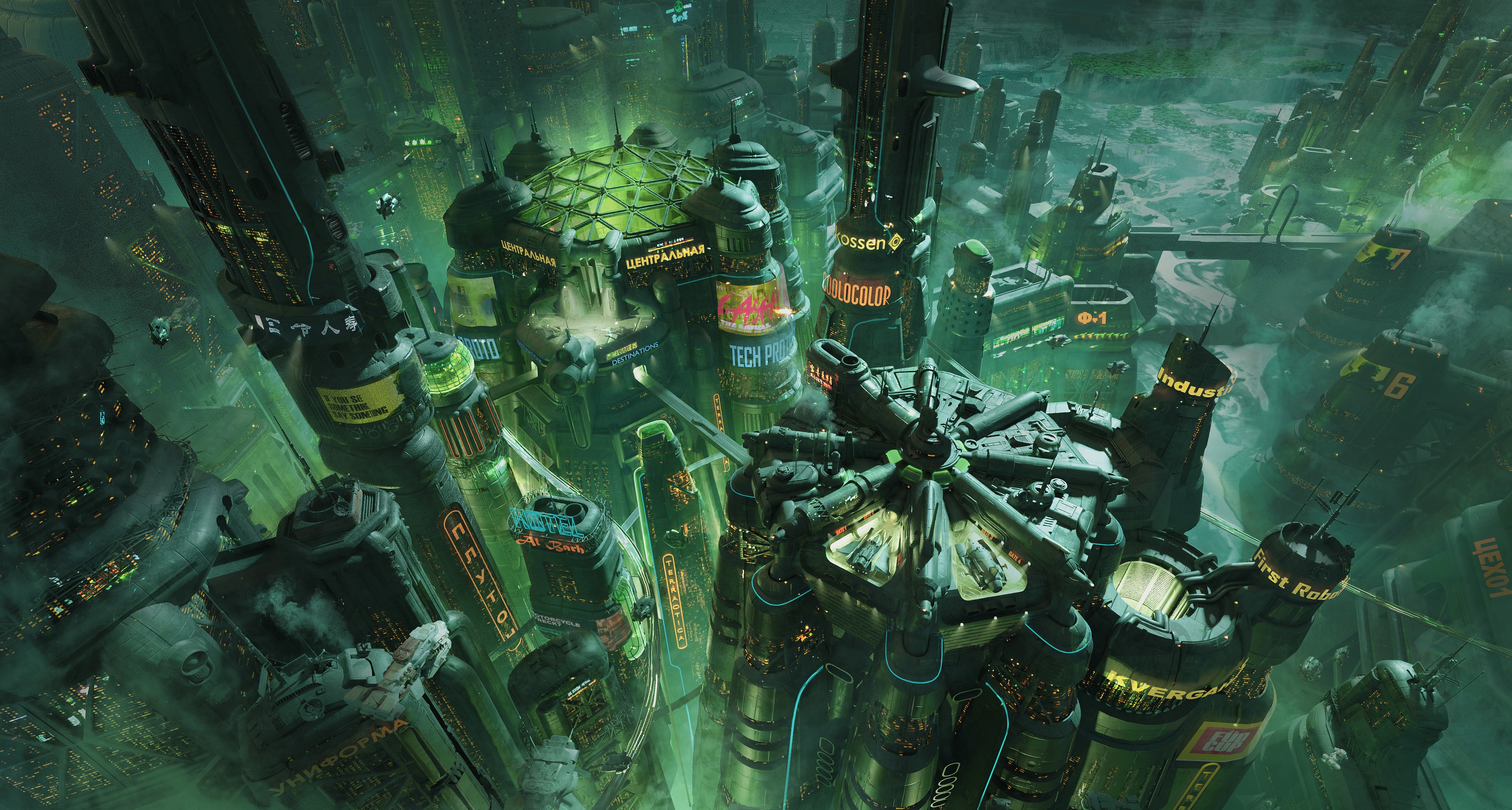 4K Futuristic Cyberpunk Cityscape with Mist HD Wallpaper