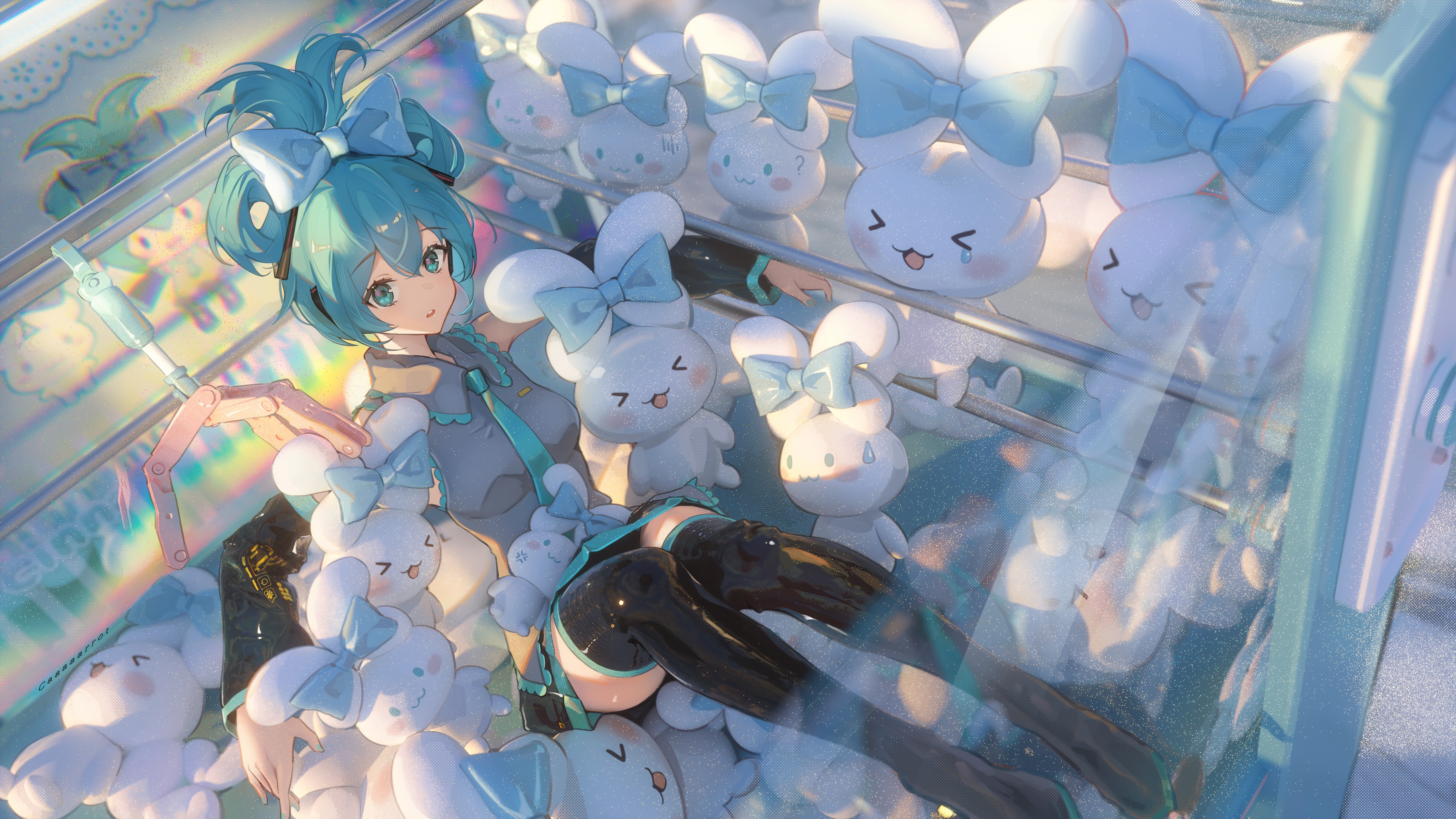 Hatsune Miku surrounded by plush toys HD Wallpaper