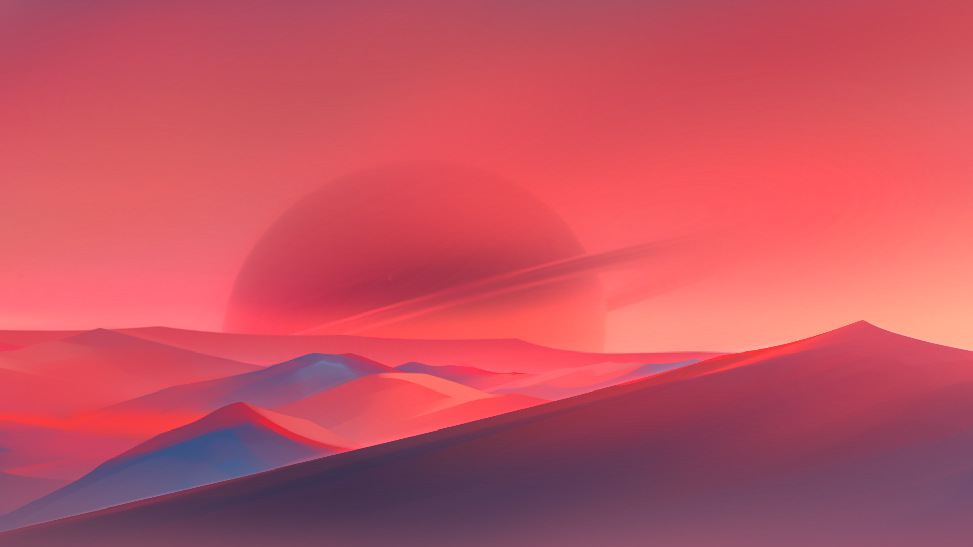 Alien planet landscape with rings HD Wallpaper