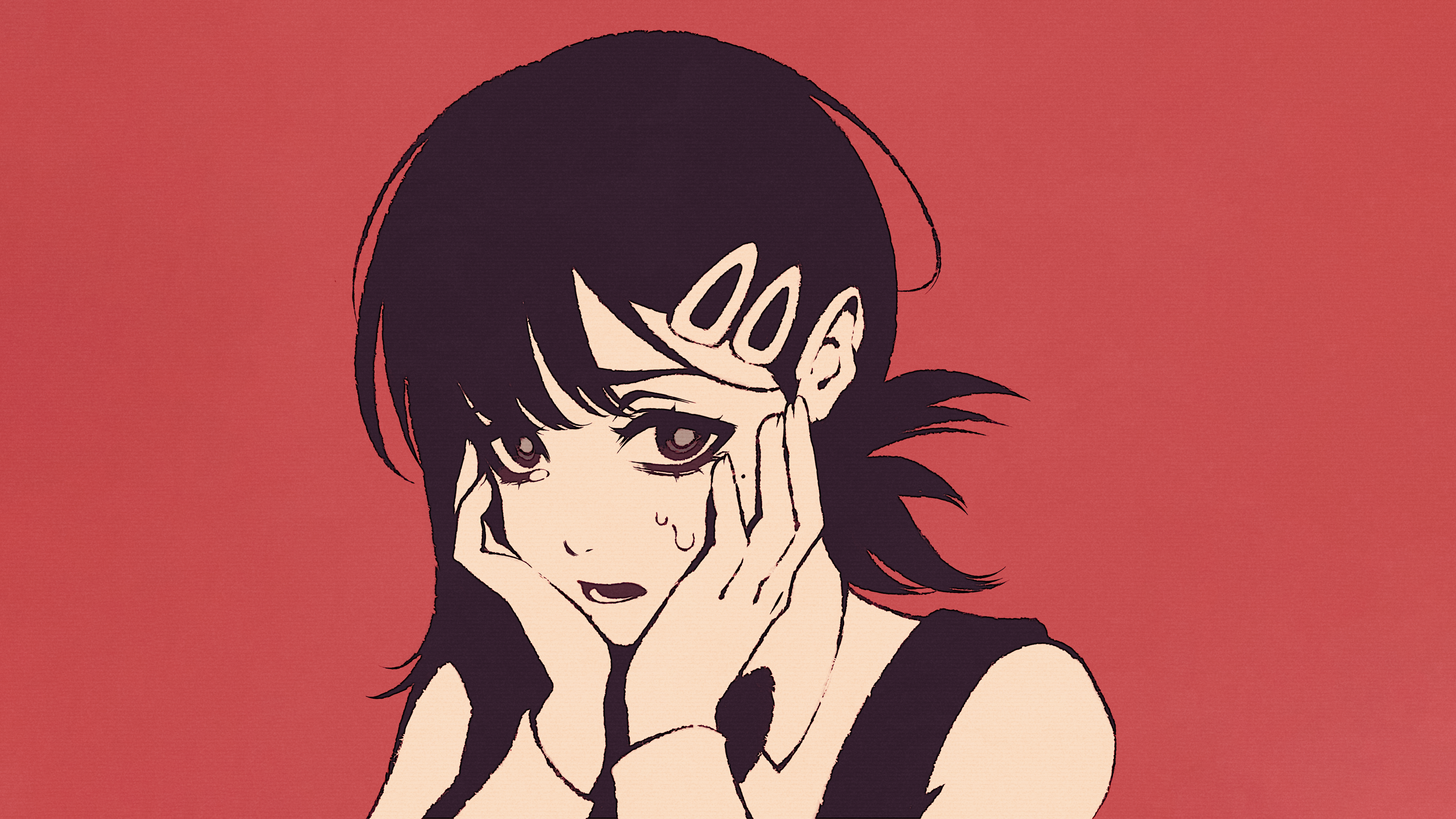 Kobeni crying with hair clips on red background HD Wallpaper
