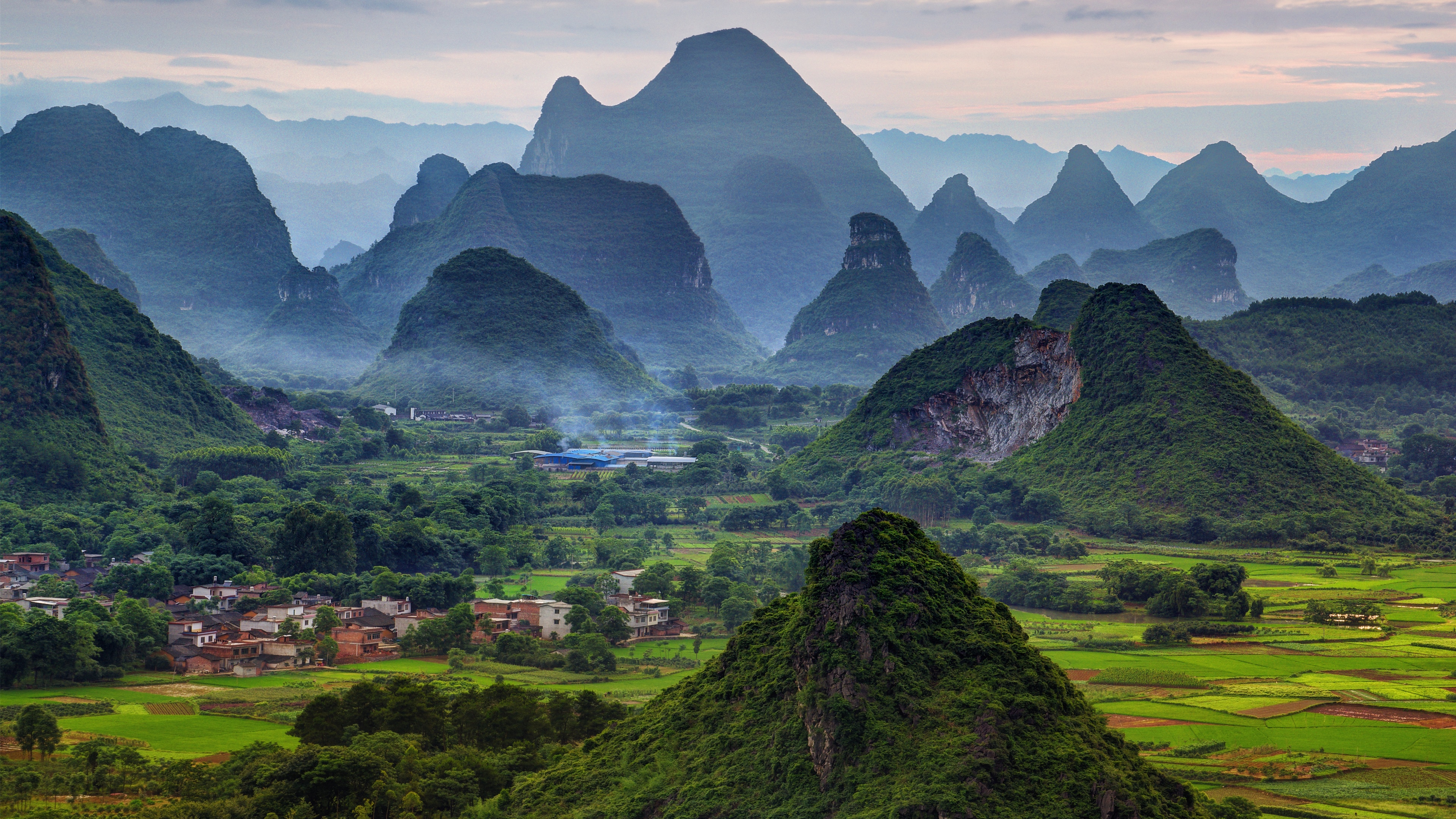 4K Guilin China Village Landscape HD Wallpaper