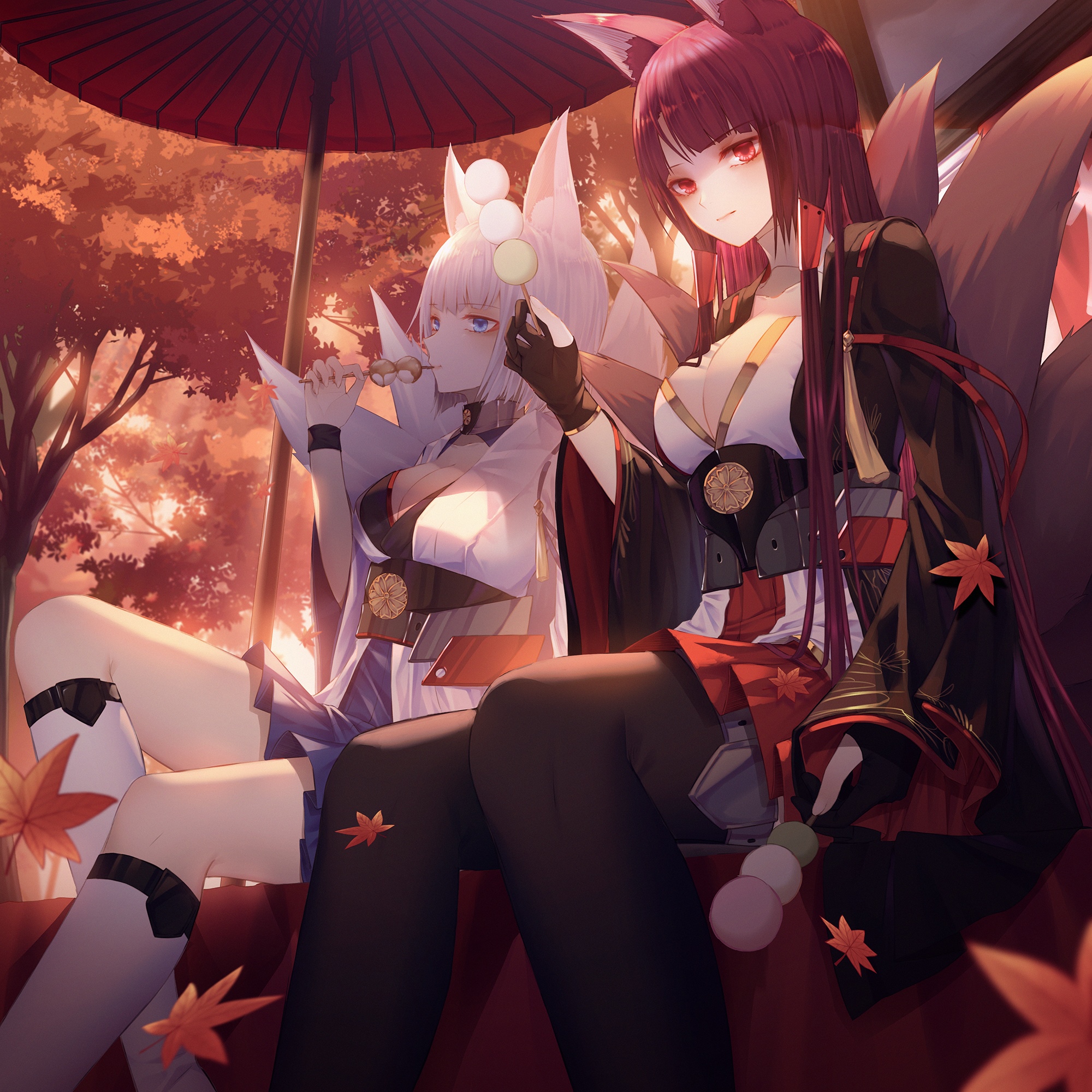 Azur Lane Akagi and Kaga with Fox Ears HD Wallpaper