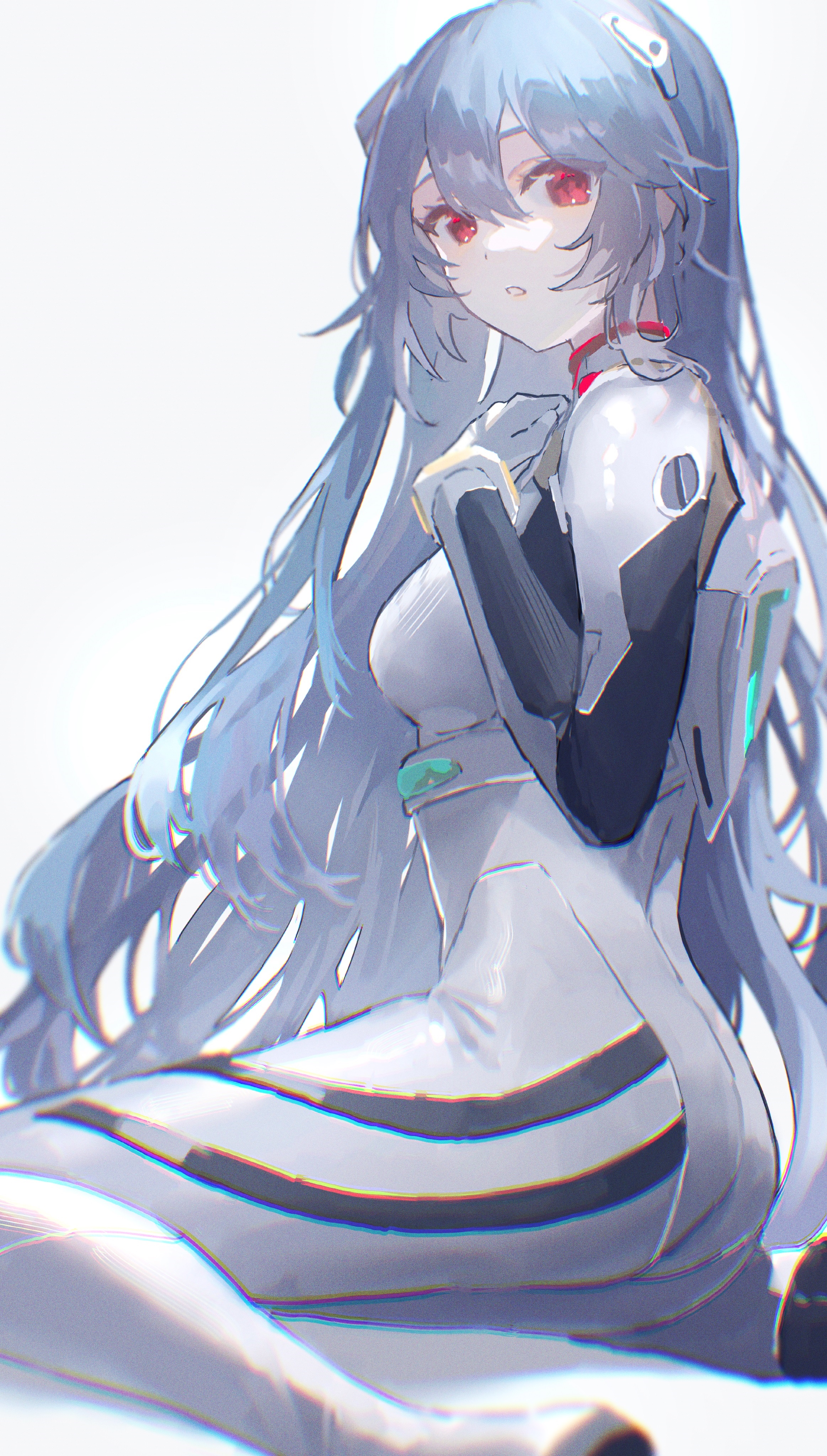 Ayanami Rei in a white bodysuit from Evangelion HD Phone Wallpaper
