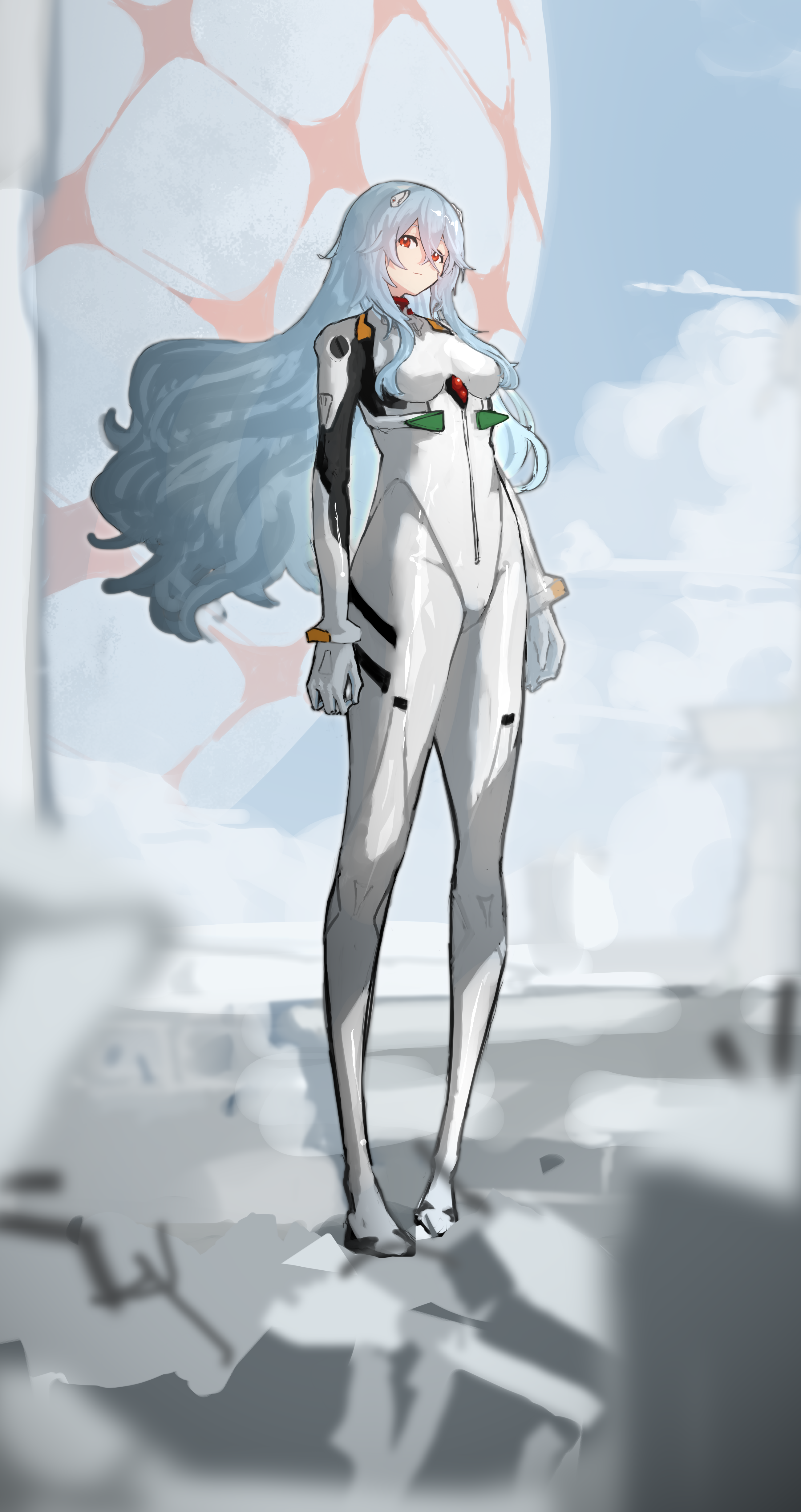 Ayanami Rei in a white bodysuit from Neon Genesis Evangelion HD Phone Wallpaper