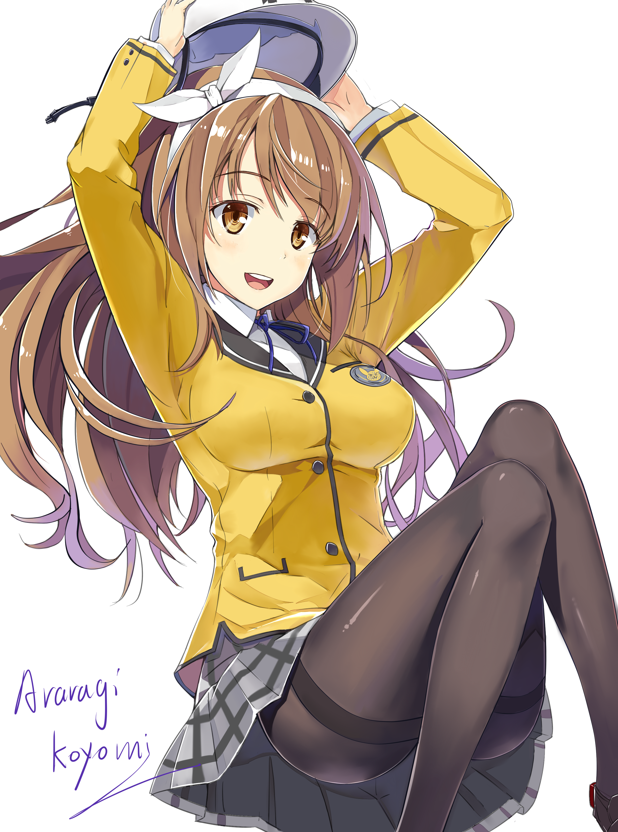 Anime girl in yellow school uniform with brown hair HD Phone Wallpaper