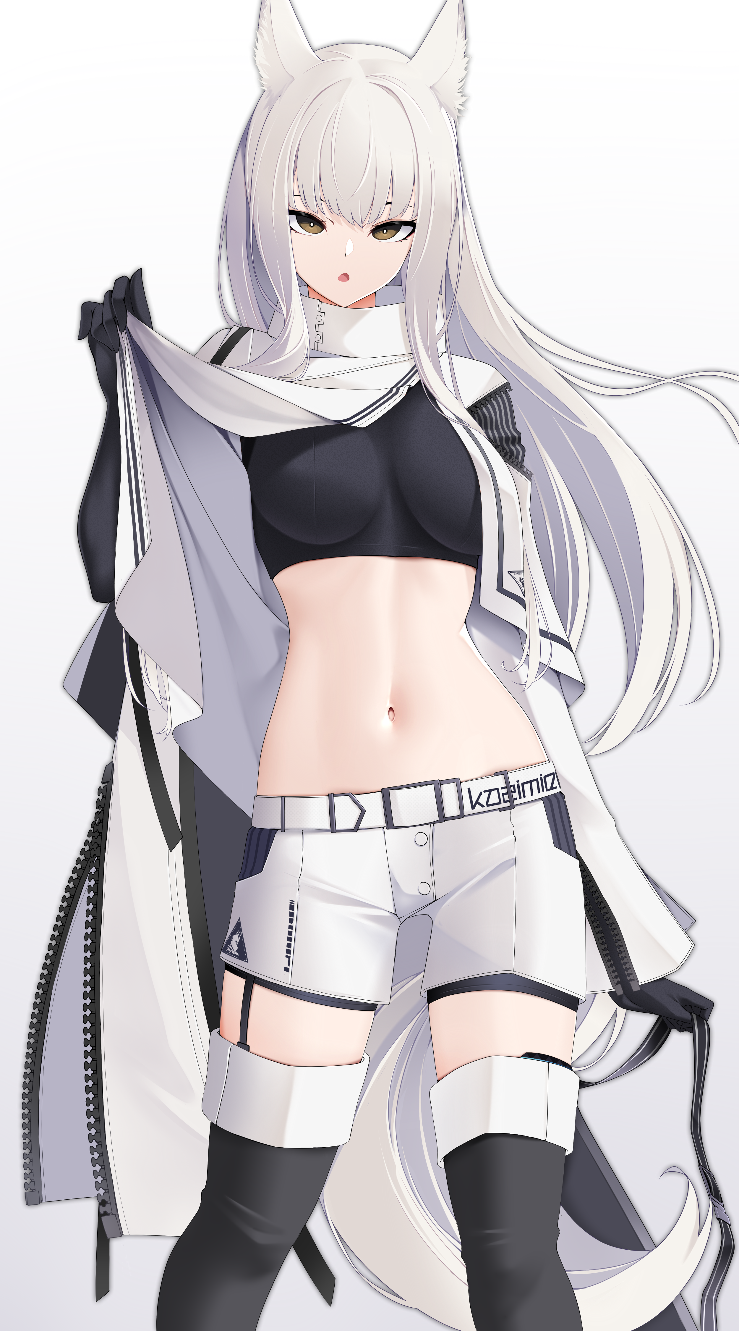 Platinum from Arknights wearing a white coat and shorts HD Phone Wallpaper