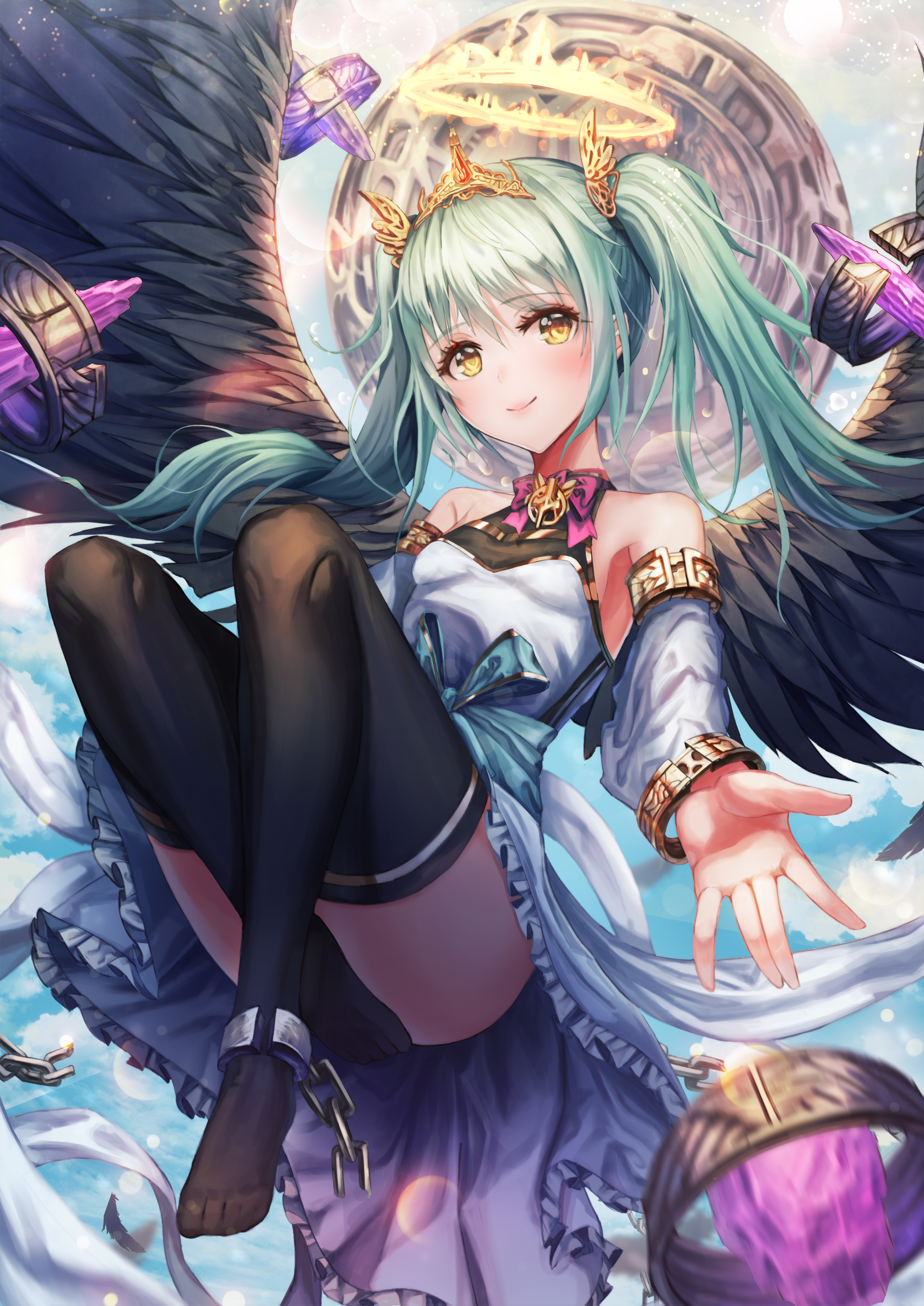 Angel with black wings and yellow eyes HD Phone Wallpaper