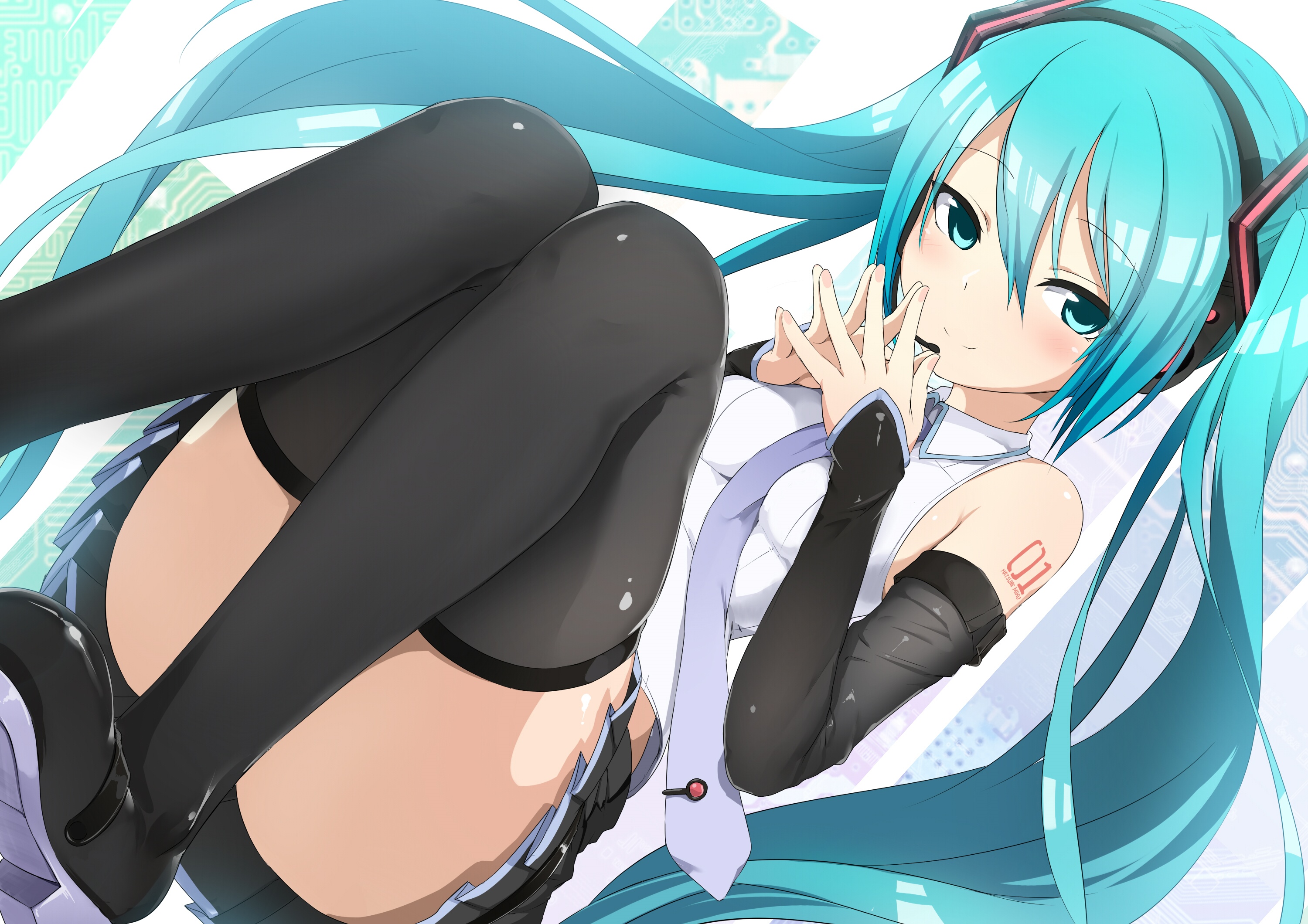 Hatsune Miku with cyan hair and blue eyes HD Wallpaper