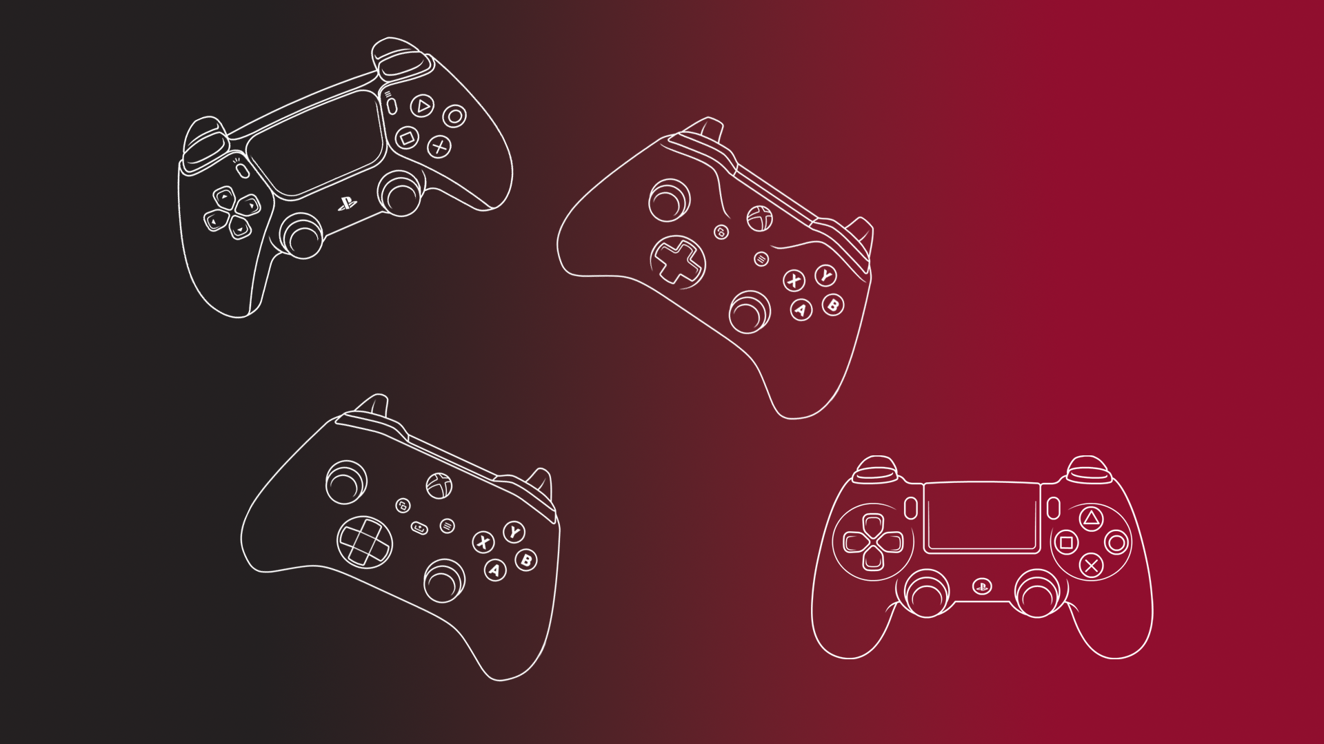 PlayStation and Xbox Controllers on Gradient Background HD Wallpaper