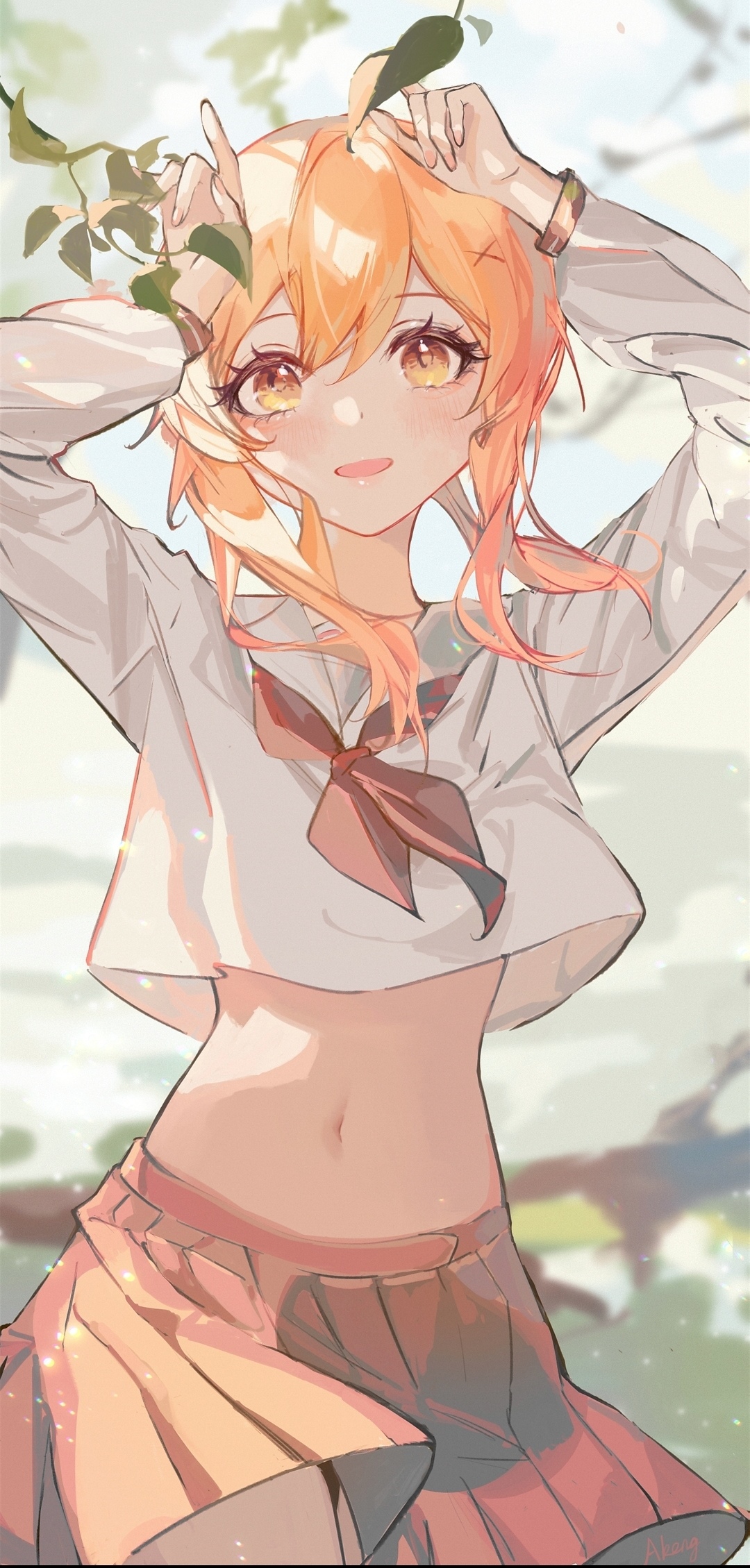 Lumine from Genshin Impact in a school uniform HD Phone Wallpaper