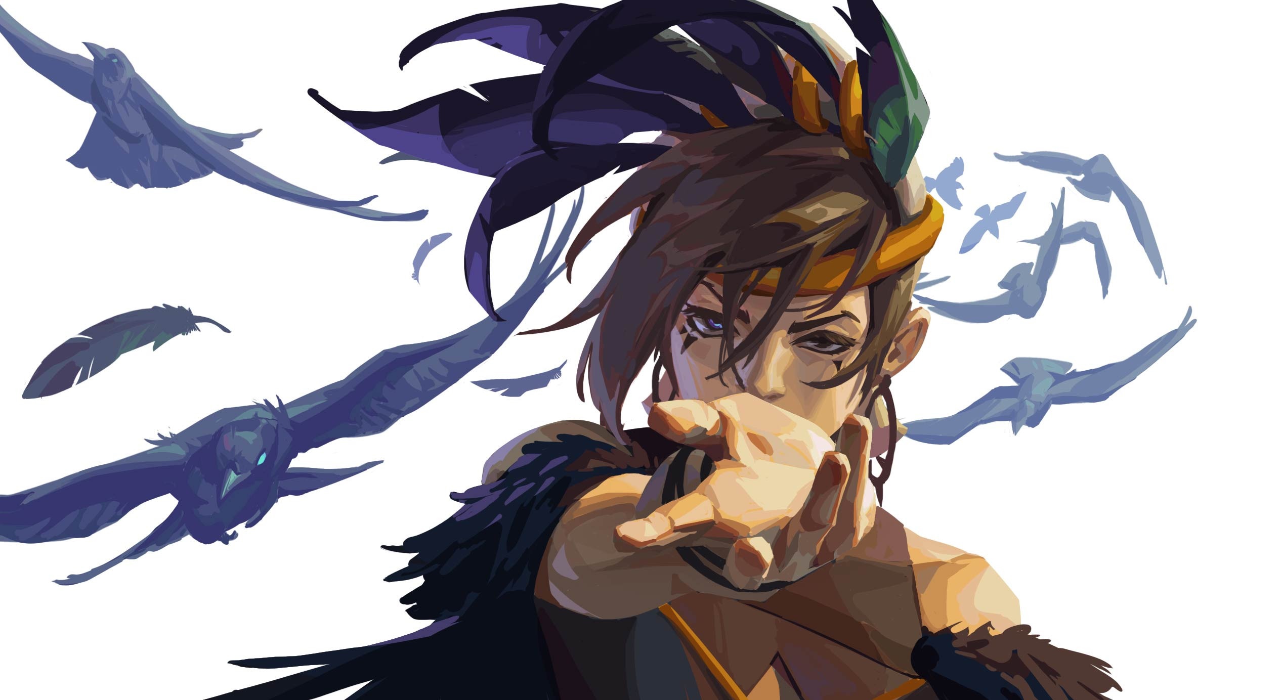 Person with birds and feathers HD Wallpaper