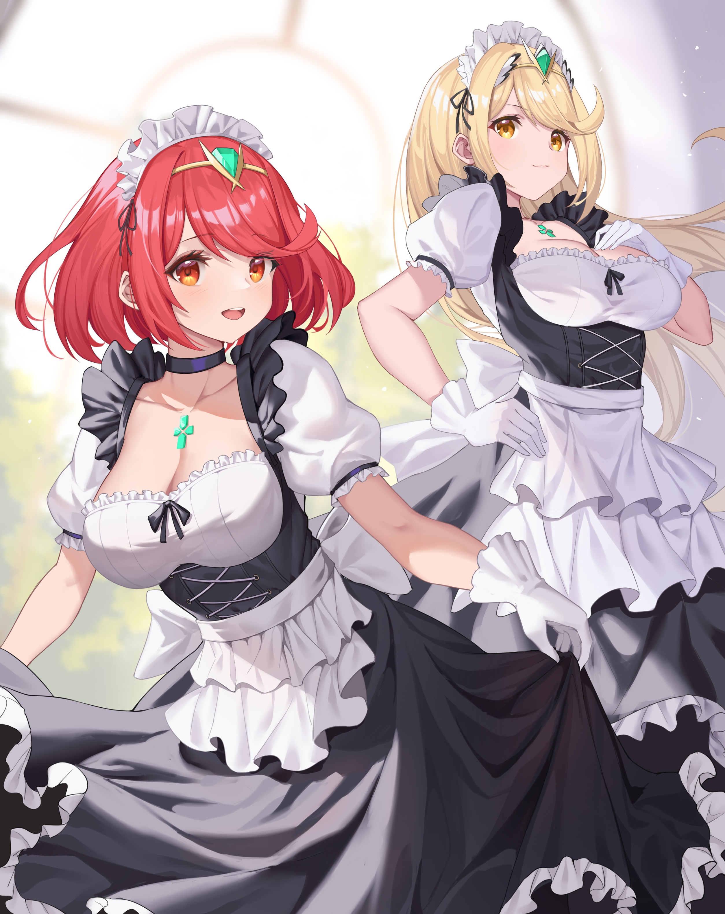 Pyra and Mythra in Maid Outfits HD Phone Wallpaper