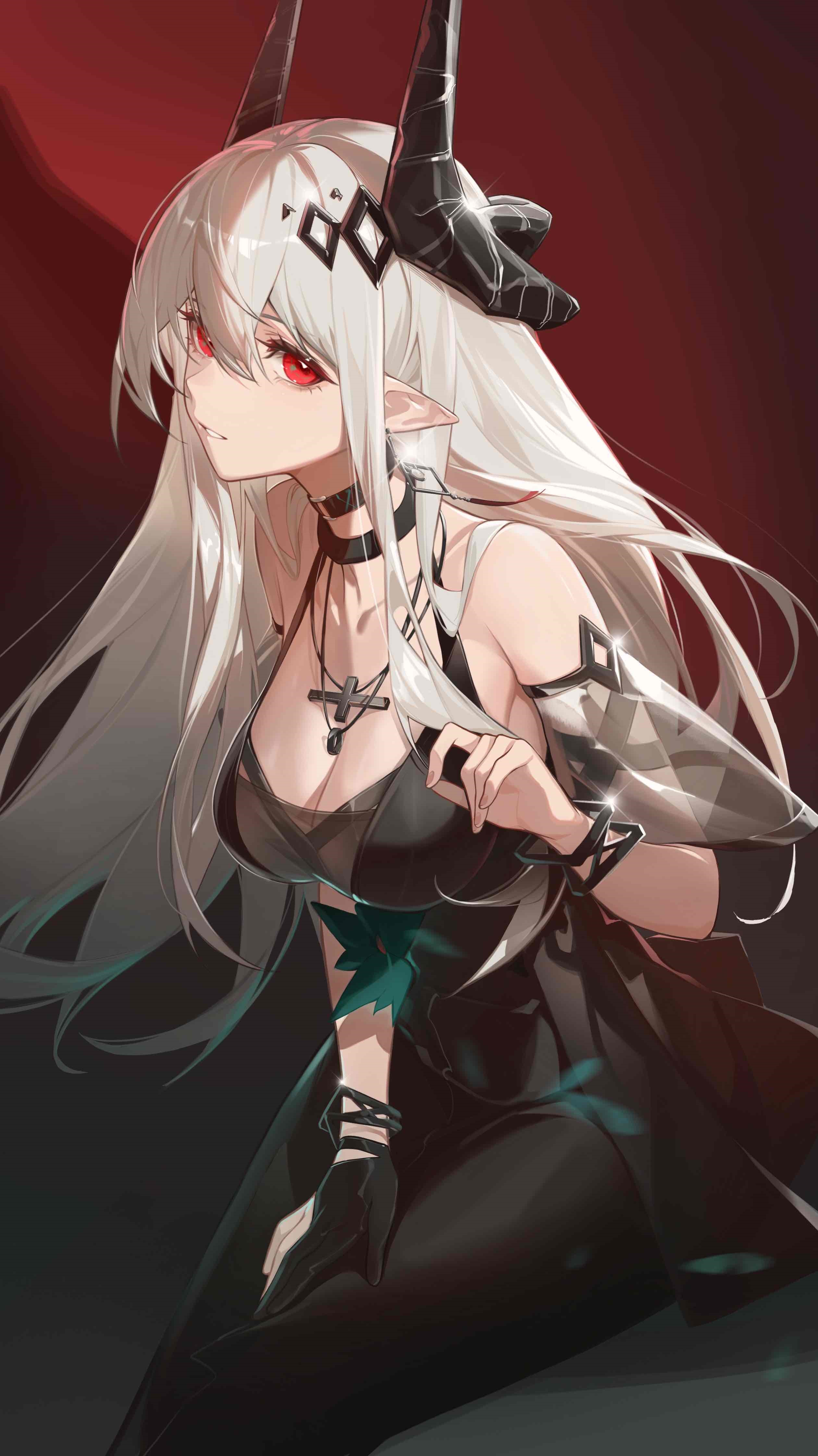 Mudrock from Arknights with white hair and red eyes HD Phone Wallpaper