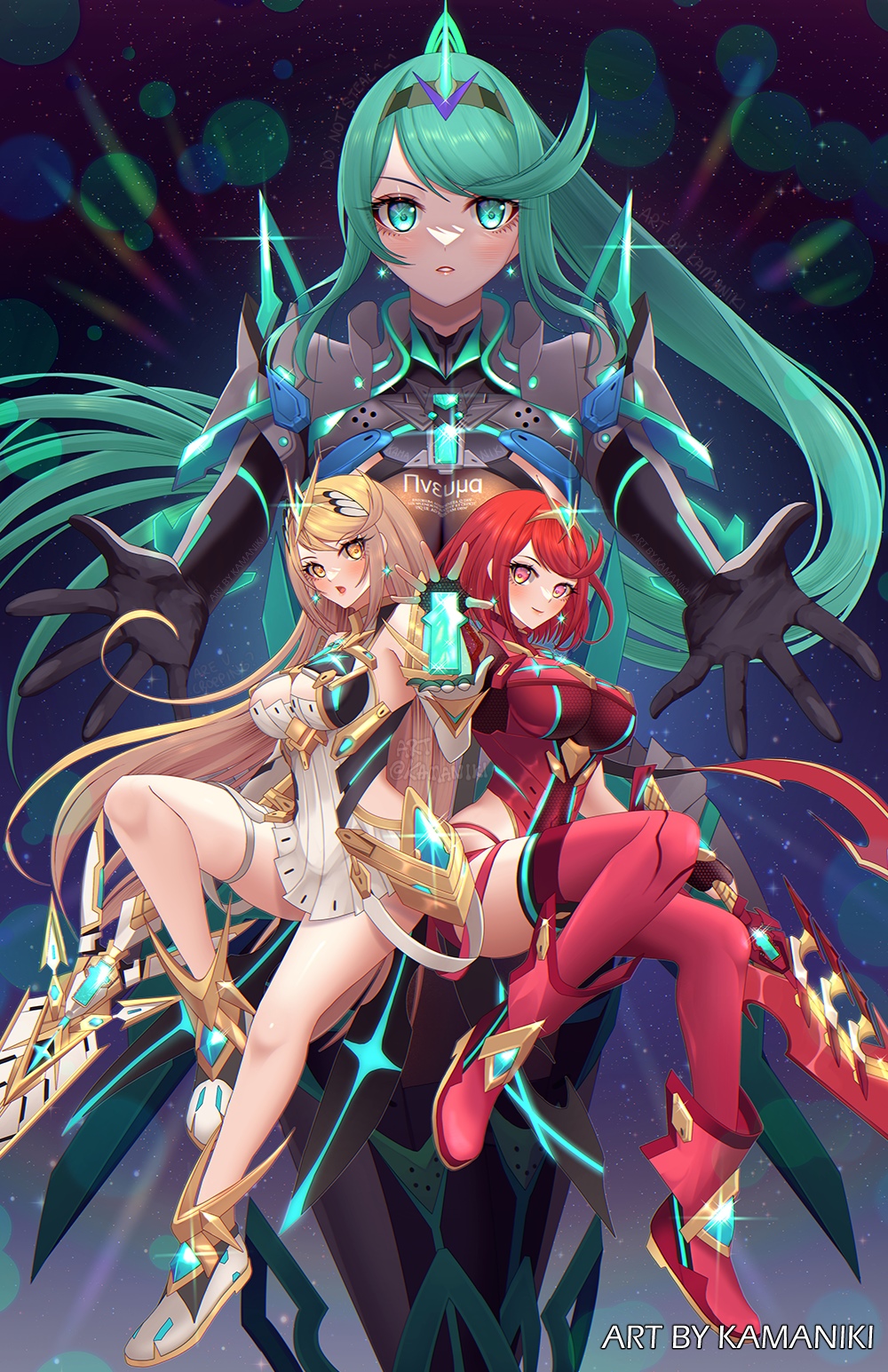 Pneuma, Pyra, and Mythra from Xenoblade Chronicles 2 HD Phone Wallpaper
