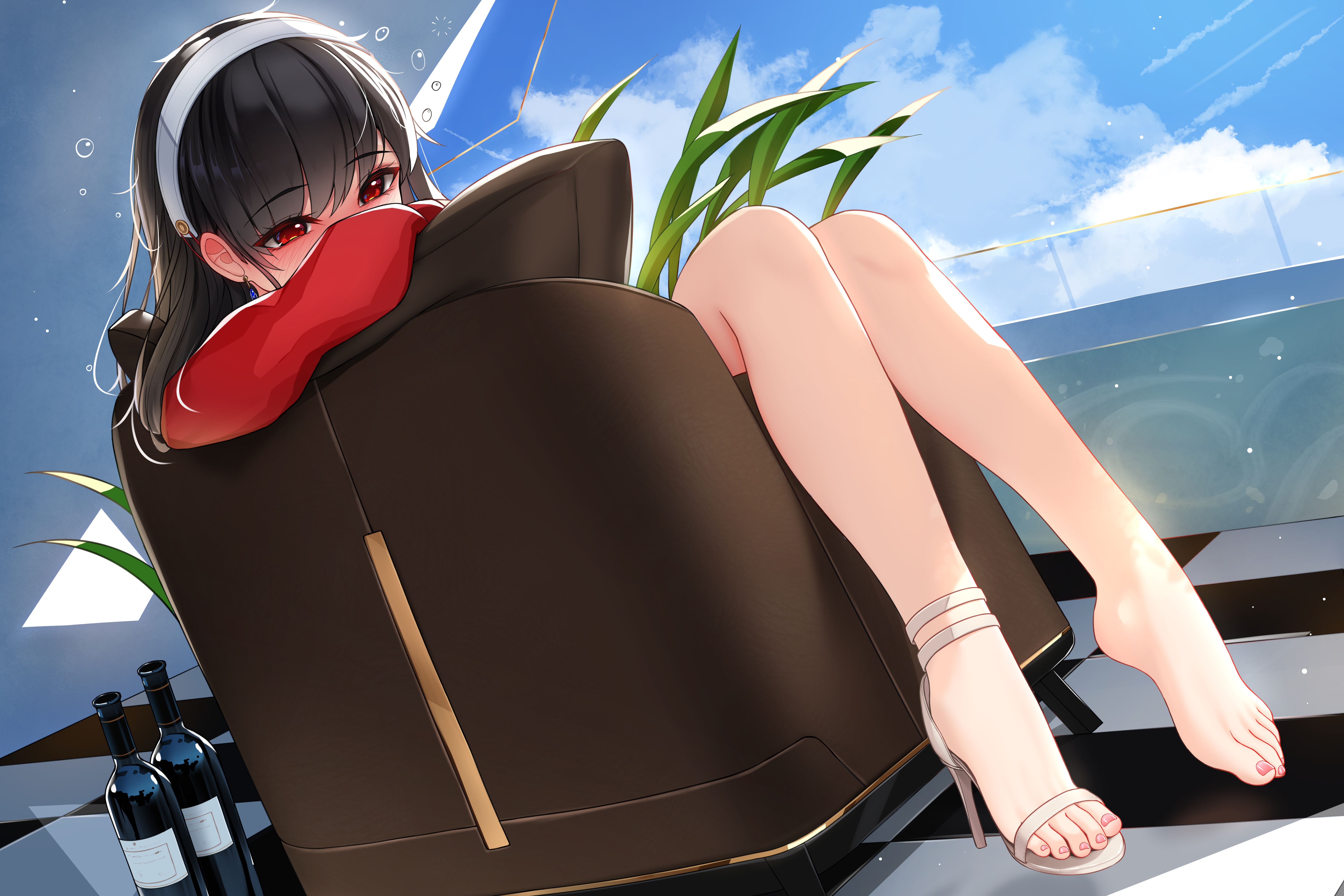 Yor Forger relaxing by the pool with wine HD Wallpaper