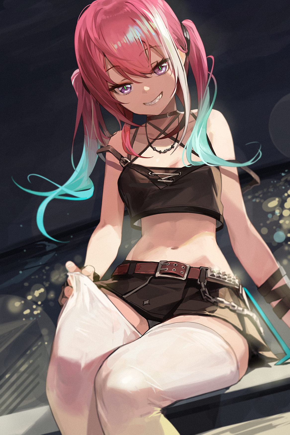 Anime girl with pink and teal hair HD Phone Wallpaper