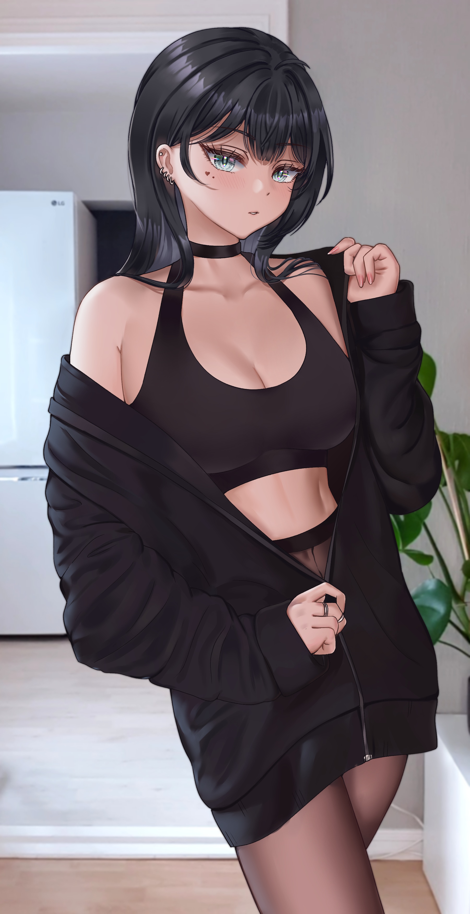 Wonni in a black sports bra and jacket HD Phone Wallpaper
