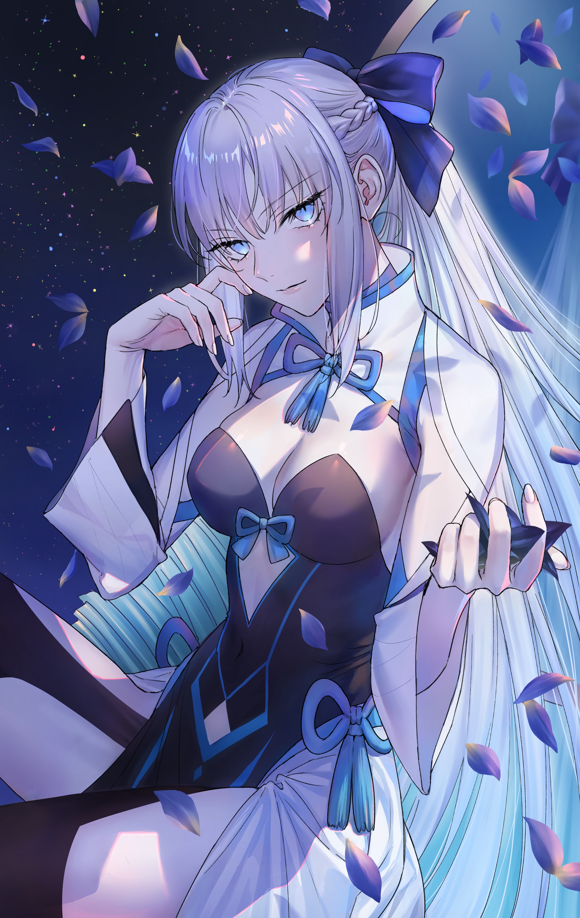 Morgan le Fay from Fate/Grand Order with petals HD Phone Wallpaper